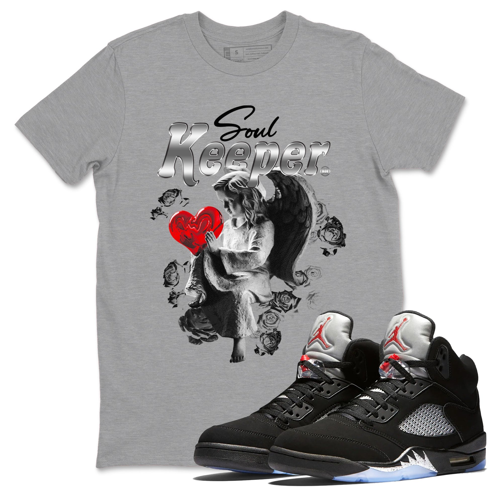 5s Black Metallic Reimagined shirts to match jordans Soul Keeper best t shirts to wear with jordans 5s Black Metallic Reimagined match shoes to clothes SNRT Sneaker Tees unisex cotton Heather Grey 1 shirts