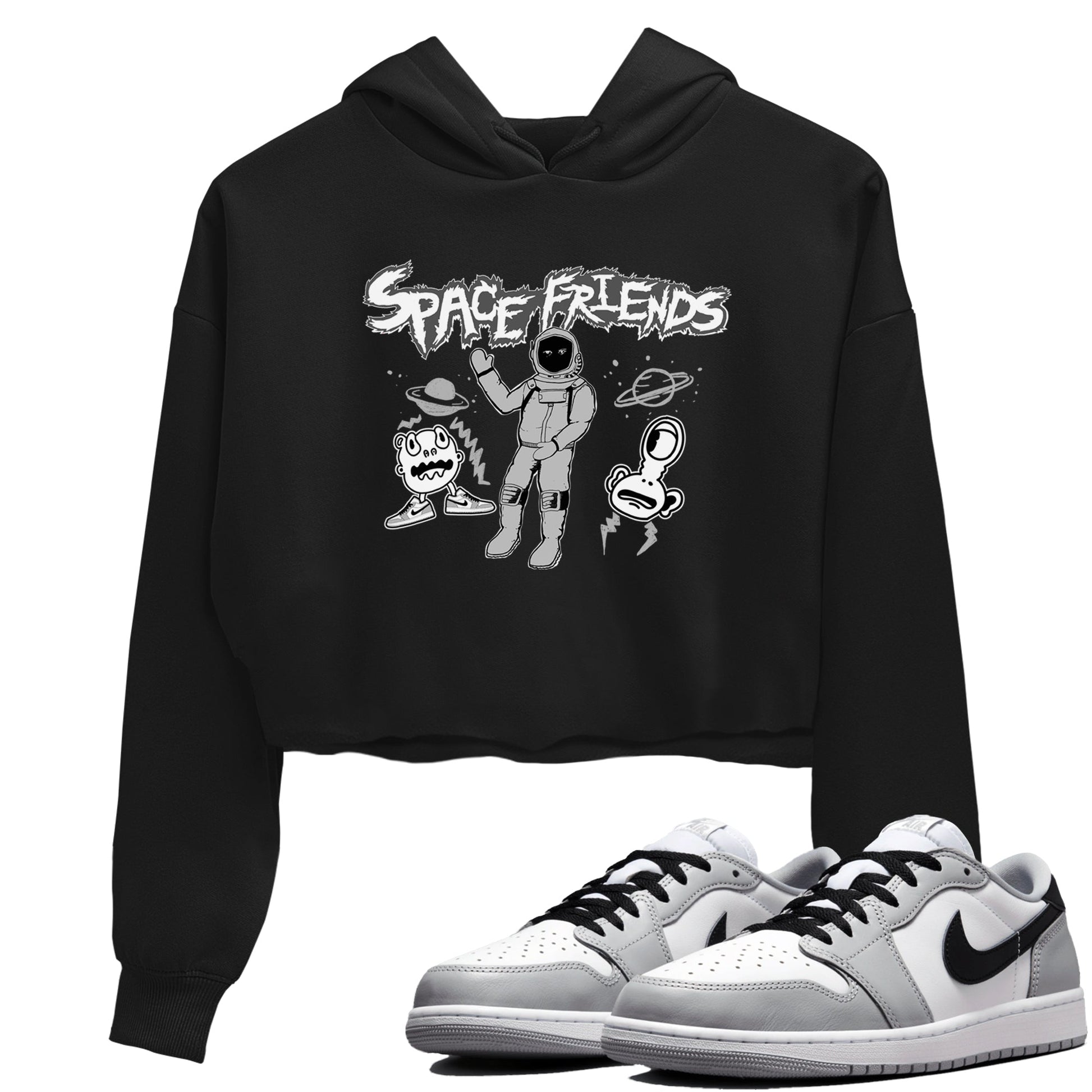 1s Wolf Grey shirts to match jordans Space Friends sneaker match tees Air Jordan 1 Wolf Grey SNRT Sneaker Tees streetwear brand Black 1 crop tee
