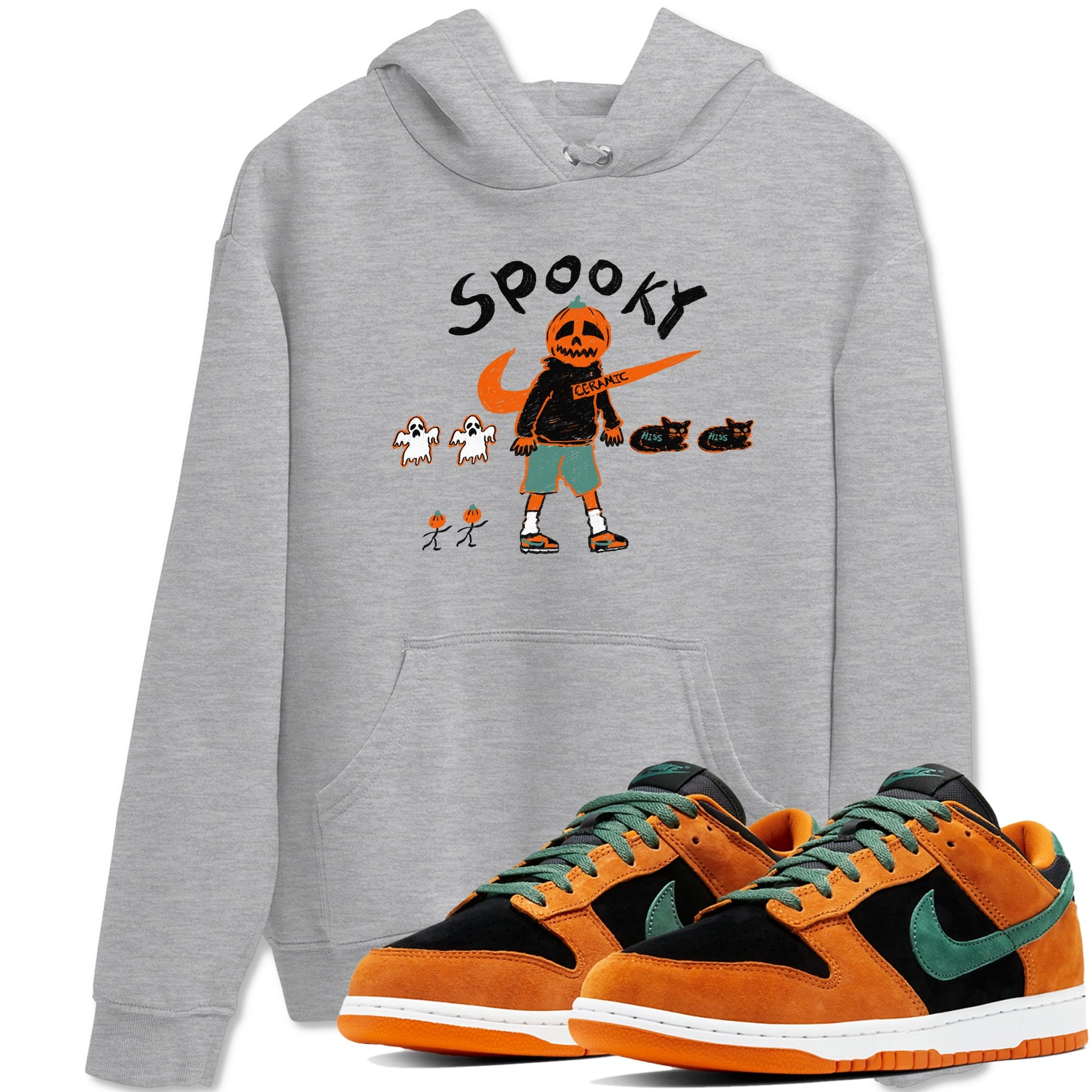 Dunk Low Ceramic shirts to match jordans Spooky Pumpkin unique Halloween sneaker tee Dunk Ceramic match shoes to clothes SNRT Sneaker Tees unisex cotton Heather Grey 1 shirts