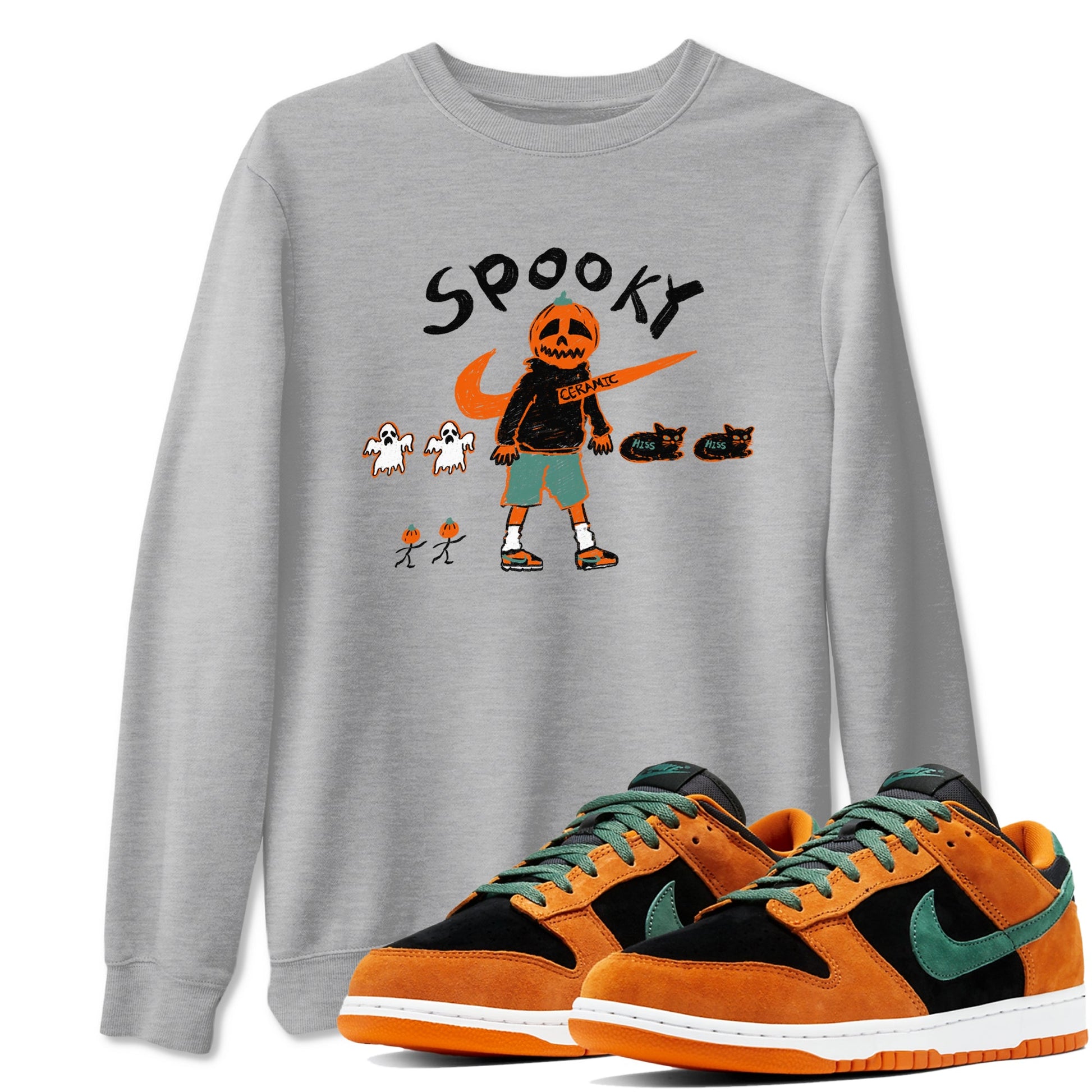 Dunk Low Ceramic shirts to match jordans Spooky Pumpkin unique Halloween sneaker tee Dunk Ceramic match shoes to clothes SNRT Sneaker Tees unisex cotton Heather Grey 1 shirts