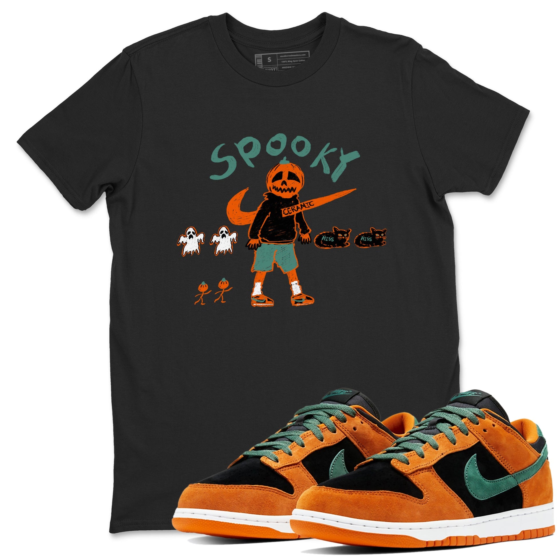 Dunk Low Ceramic shirts to match jordans Spooky Pumpkin unique Halloween sneaker tee Dunk Ceramic match shoes to clothes SNRT Sneaker Tees unisex cotton Black 1 shirts