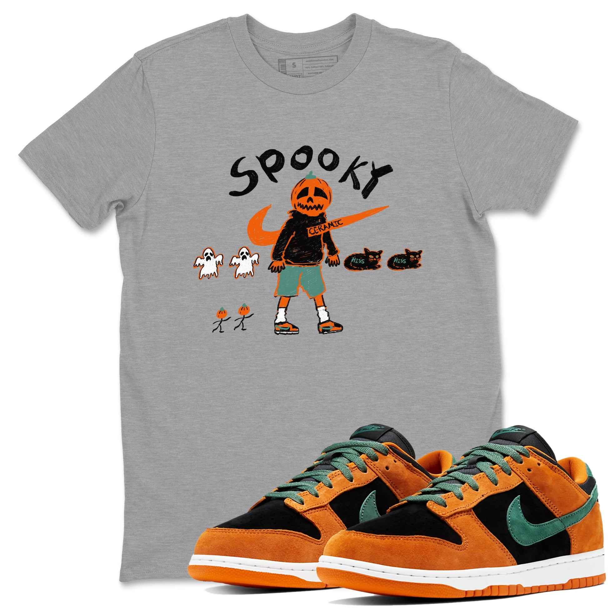 Dunk Low Ceramic shirts to match jordans Spooky Pumpkin unique Halloween sneaker tee Dunk Ceramic match shoes to clothes SNRT Sneaker Tees unisex cotton Heather Grey 1 shirts