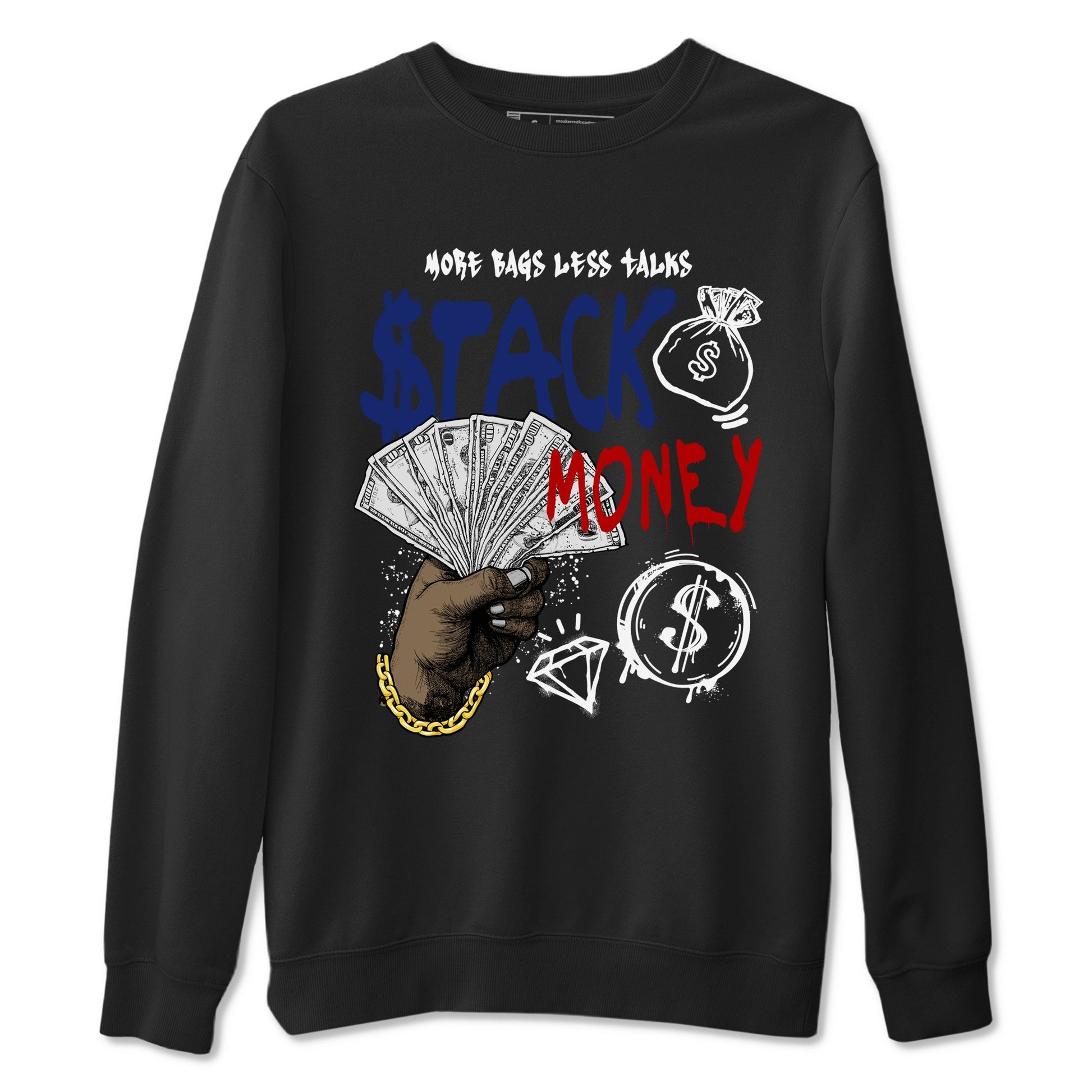 1s Rare Air shirts to match jordans Stack Money sneaker match tees Air Jordan 1 High OG Rare Air Deep Royal Blue match shoes to clothes SNRT Sneaker Tees unisex cotton Black 2 shirts