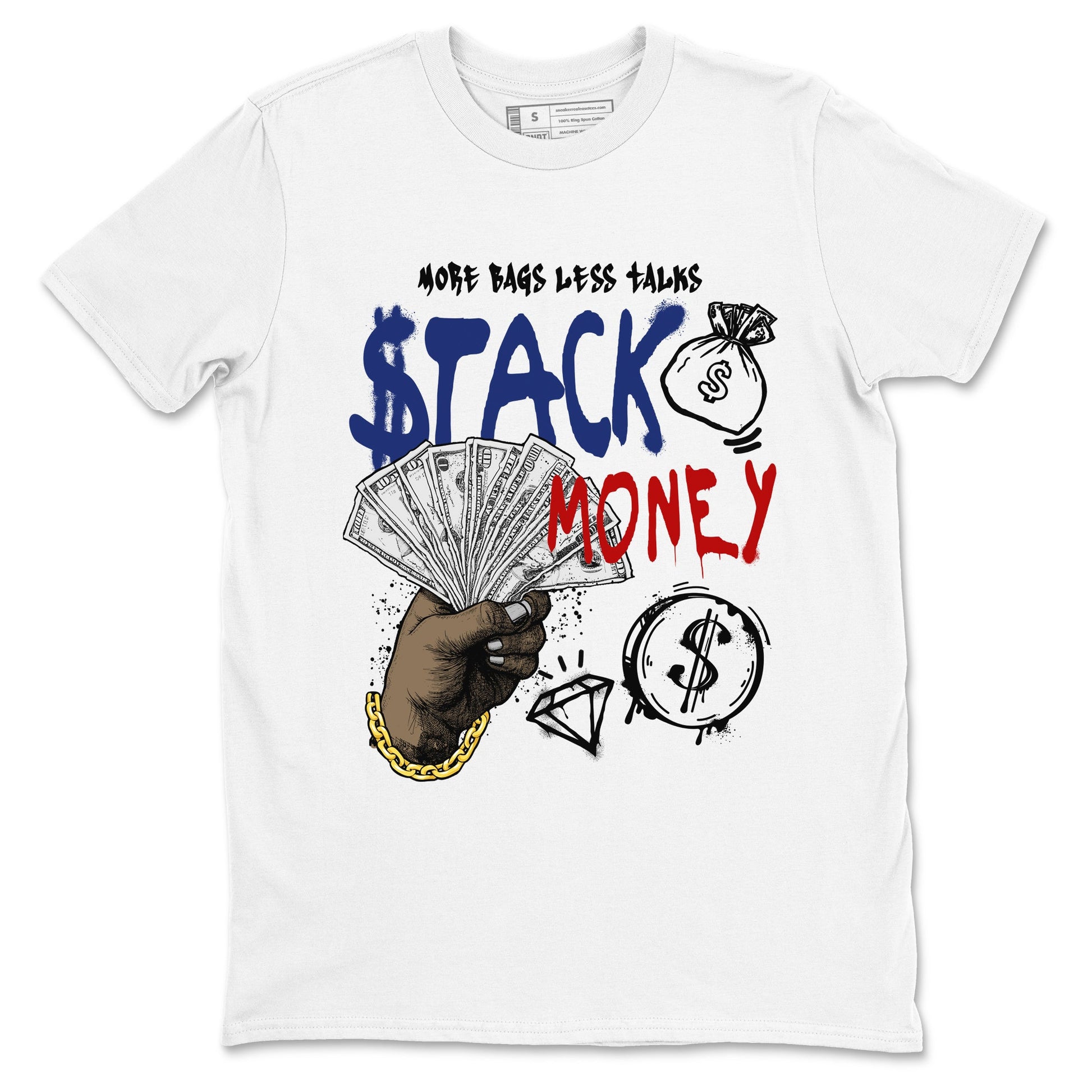 1s Rare Air shirts to match jordans Stack Money sneaker match tees Air Jordan 1 High OG Rare Air Deep Royal Blue match shoes to clothes SNRT Sneaker Tees unisex cotton White 2 shirts
