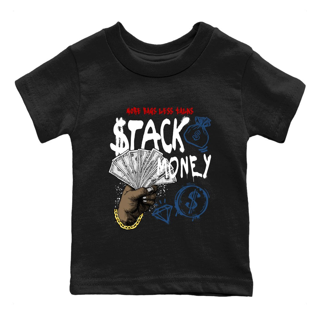 Sneaker match tees – Sneaker Tees To Match Air Jordan 12 French Blue Shoes – Stack Money Kids T-Shirt Black 2