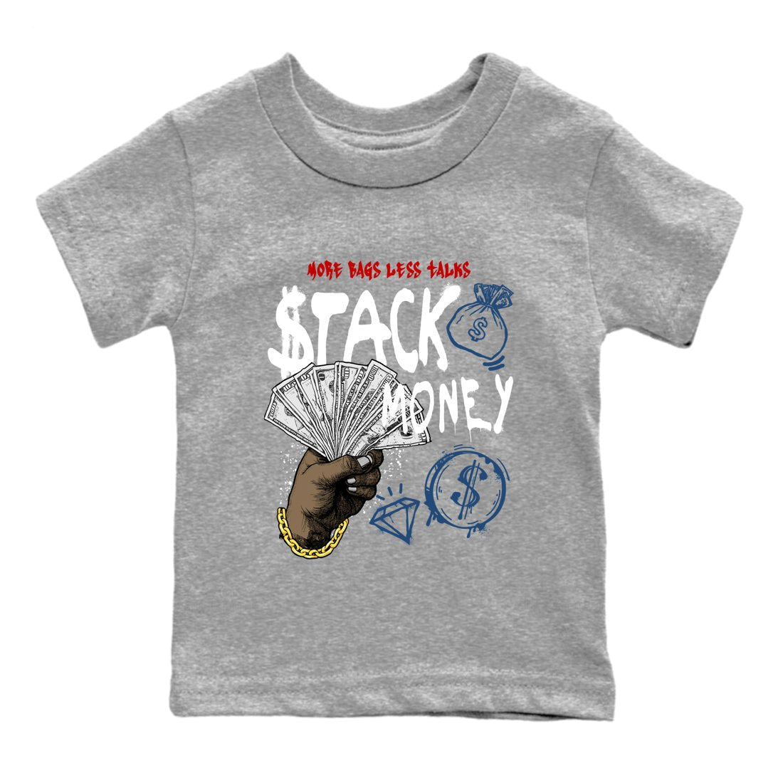 Sneaker match tees – Sneaker Tees To Match Air Jordan 12 French Blue Shoes – Stack Money Kids T-Shirt Heather Grey 2