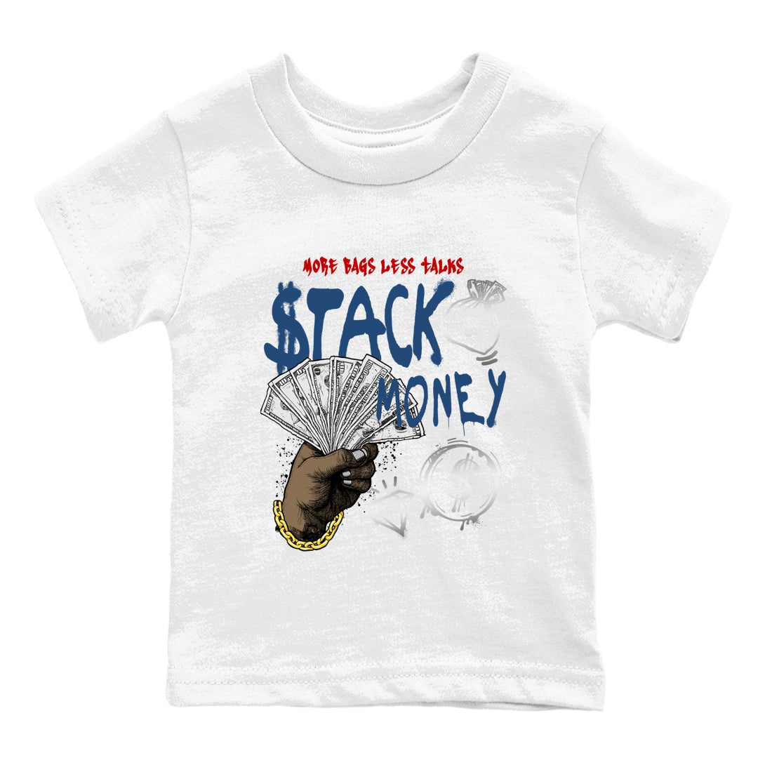 Sneaker match tees – Sneaker Tees To Match Air Jordan 12 French Blue Shoes – Stack Money Kids T-Shirt White 2