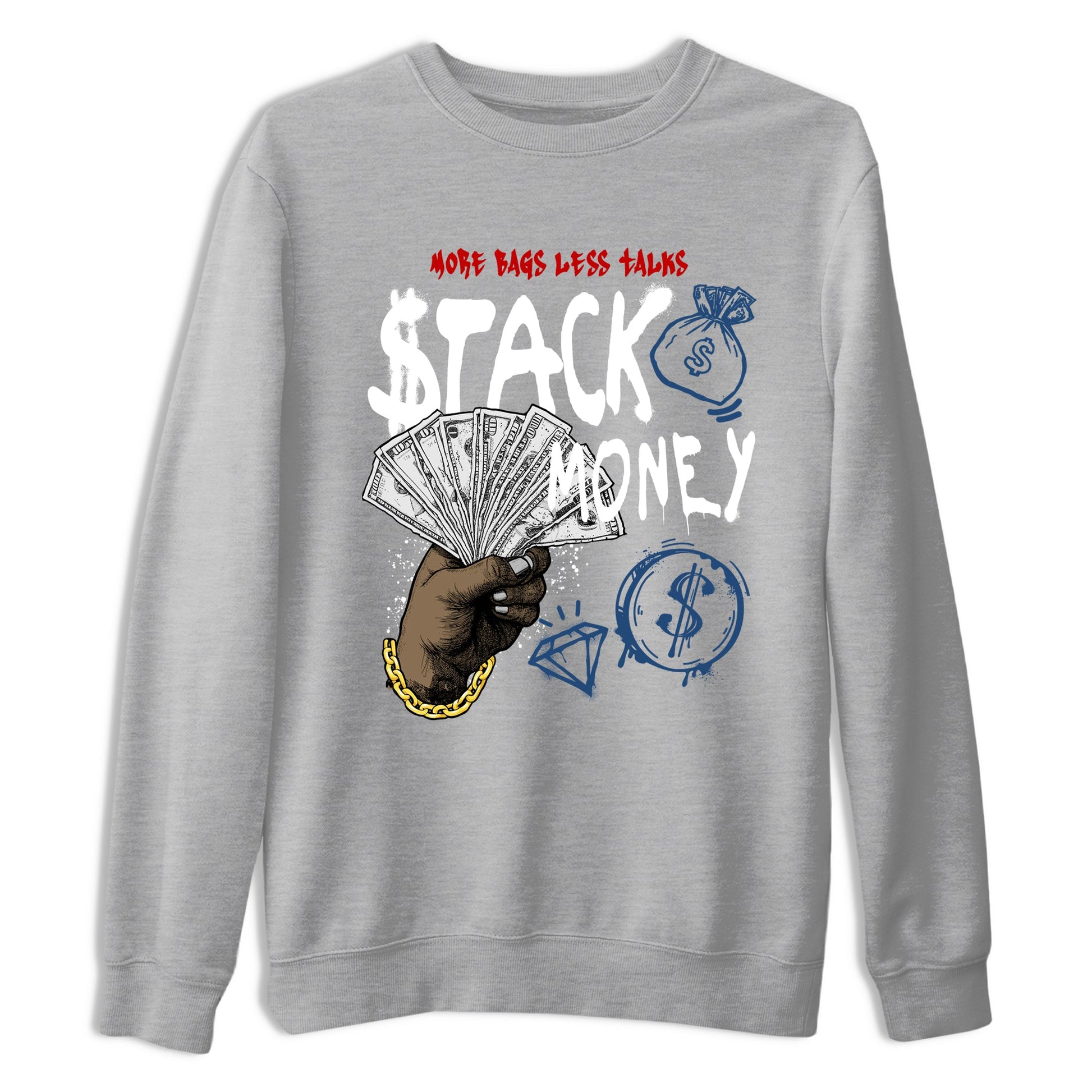 Sneaker match tees – Sneaker Tees To Match Air Jordan 12 French Blue Shoes – Stack Money Tee Heather Grey 2