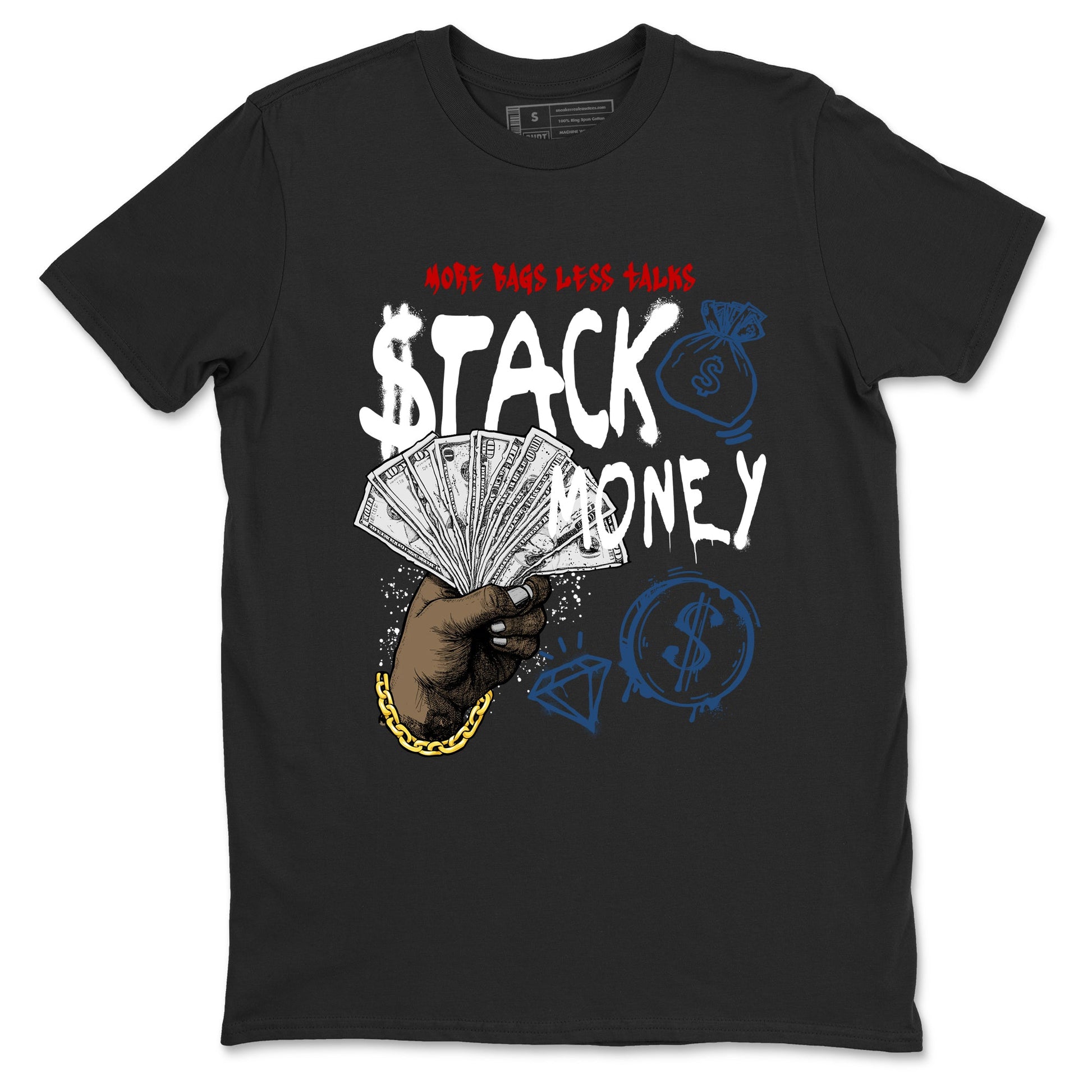 Sneaker match tees – Sneaker Tees To Match Air Jordan 12 French Blue Shoes – Stack Money Tee Black 2