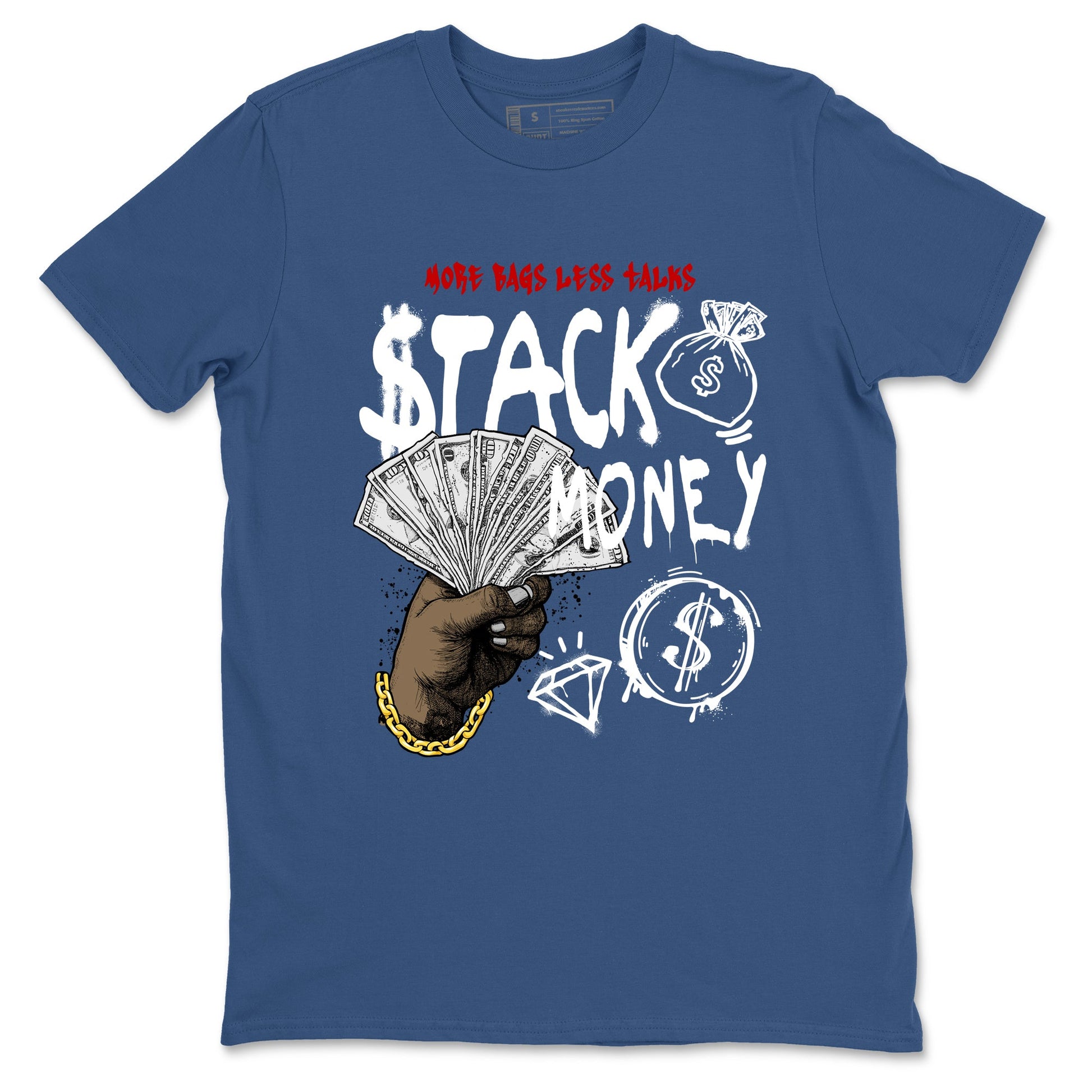 Sneaker match tees – Sneaker Tees To Match Air Jordan 12 French Blue Shoes – Stack Money Tee Denim Blue 2