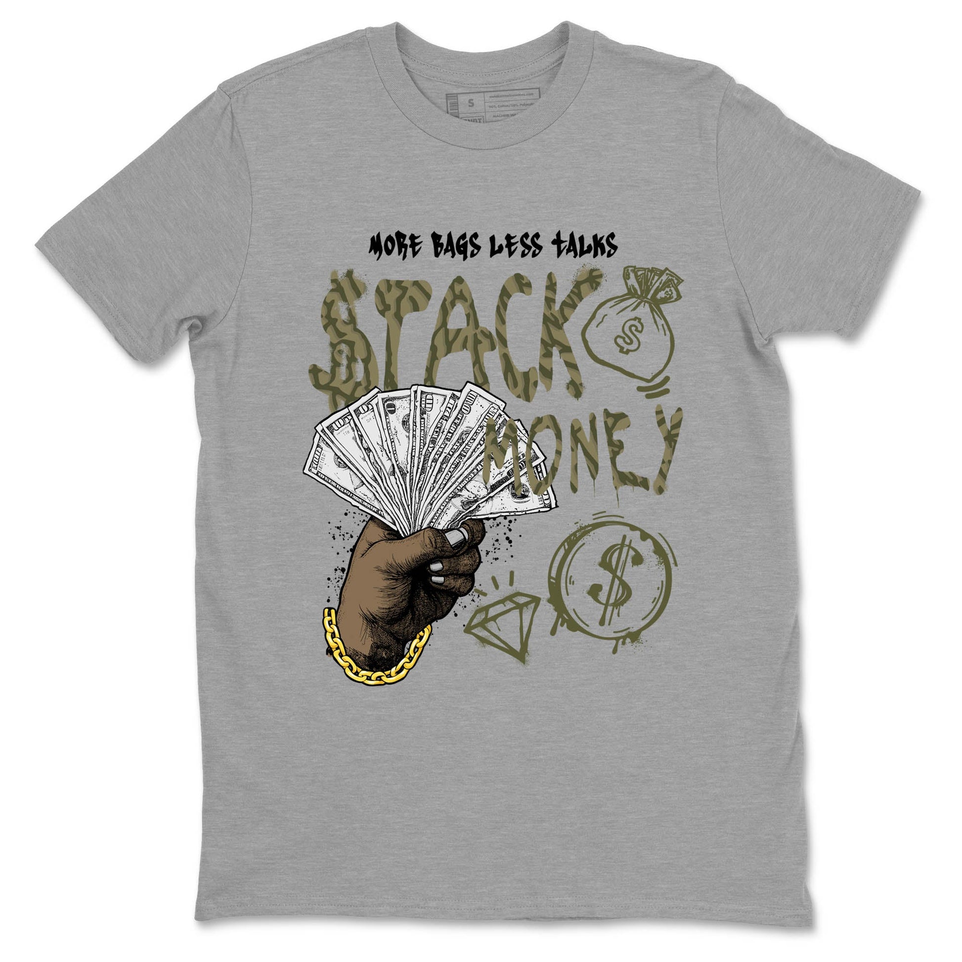 Sneaker Threads – Sneaker Tees To Match Air Jordan 3 Medium Olive – Stack Money Graphic Tee Heather Grey 2. Perfect for Jordan releases 2025 colorways.