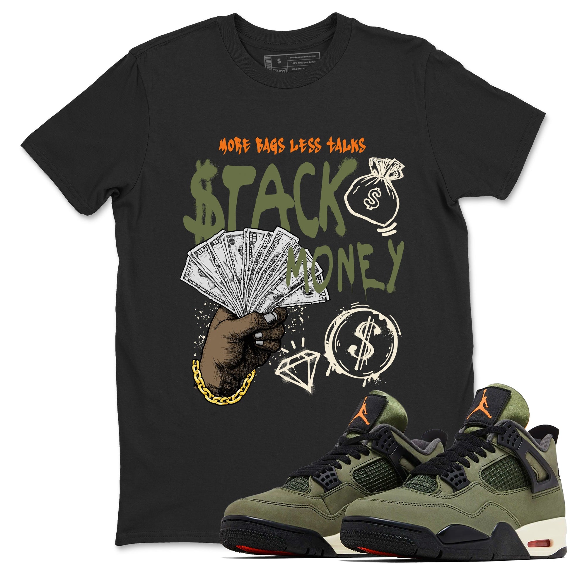 Sneaker match tees – Sneaker Tees To Match Undefeated inspired colorways Air Jordan 4 OG Olive Shoes – Stack Money Tee Black 1