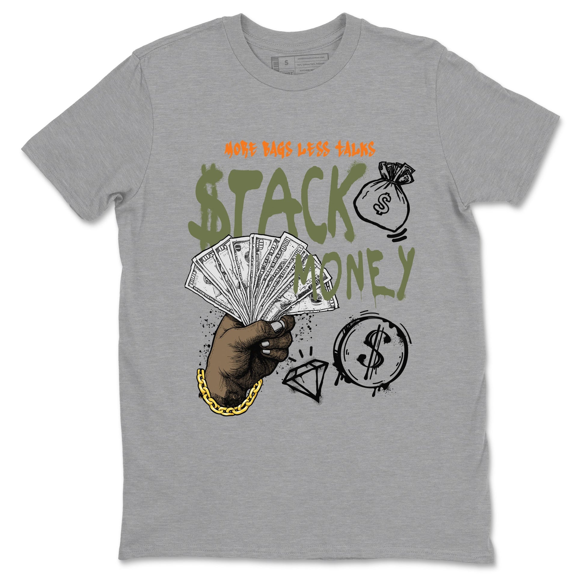 Sneaker match tees – Sneaker Tees To Match Undefeated inspired colorways Air Jordan 4 OG Olive Shoes – Stack Money Tee Heather Grey 2