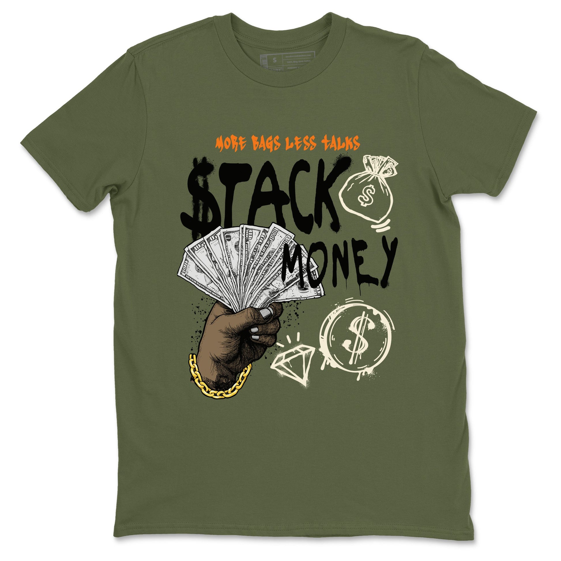 Sneaker match tees – Sneaker Tees To Match Undefeated inspired colorways Air Jordan 4 OG Olive Shoes – Stack Money Tee Military Green 2
