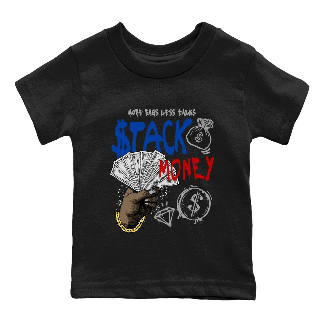 Sneaker match tees – Sneaker Tees To Match Air Jordan 4 Rare Air Shoes – Stack Money Kids T-Shirt Black 2