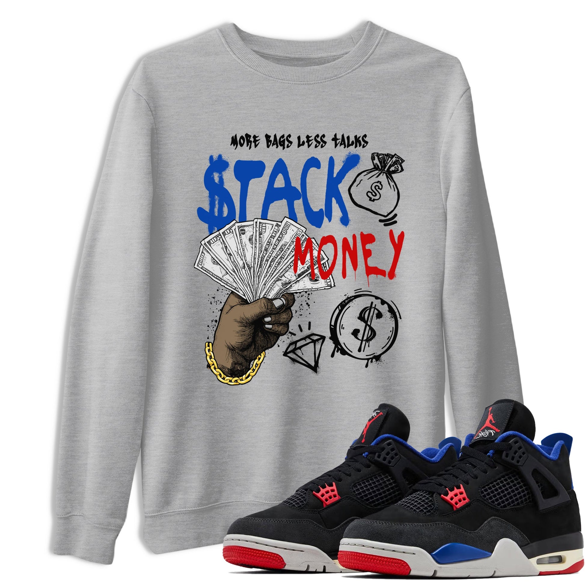 Sneaker match tees – Sneaker Tees To Match Air Jordan 4 Rare Air Shoes – Stack Money Tee Heather Grey 1