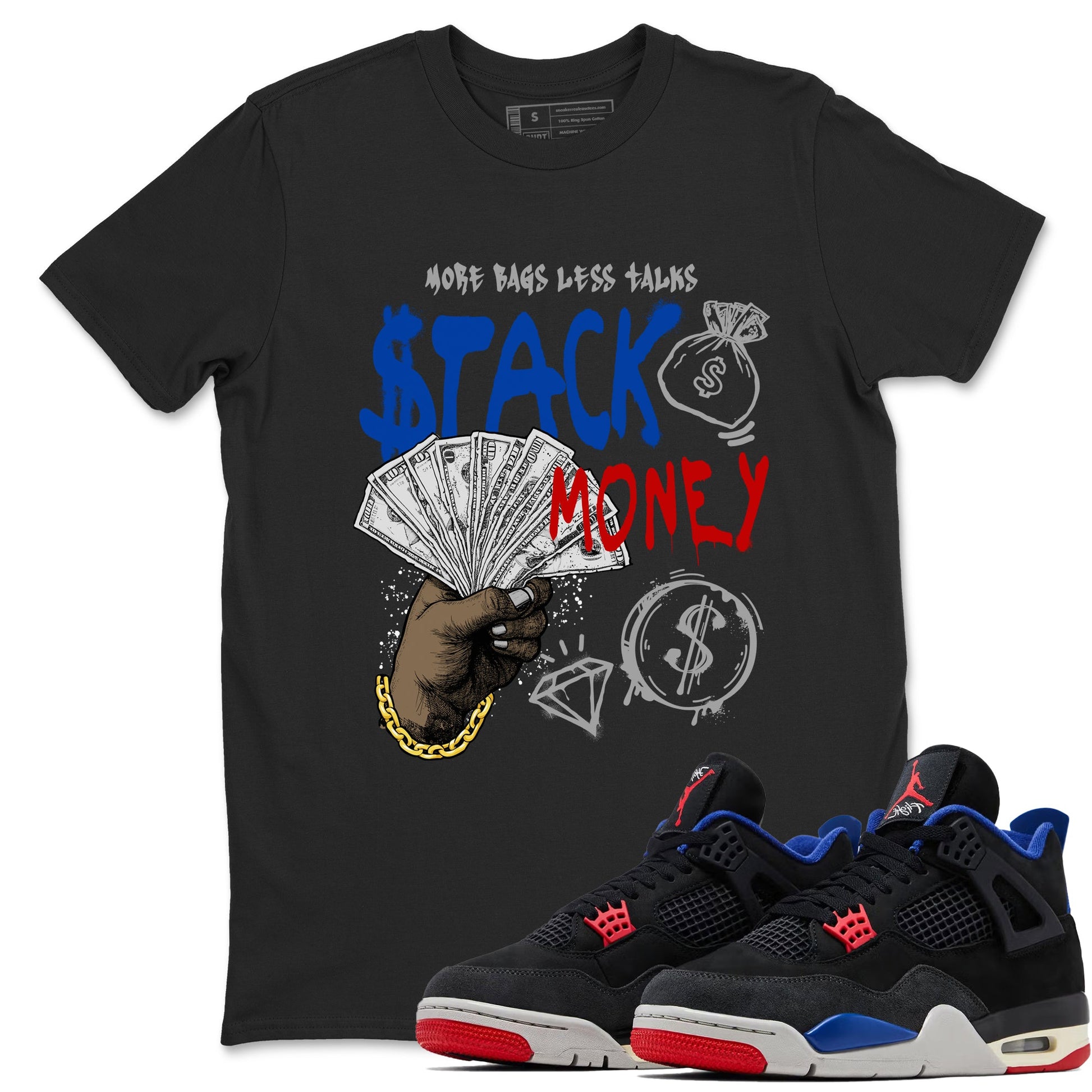 Sneaker match tees – Sneaker Tees To Match Air Jordan 4 Rare Air Shoes – Stack Money Tee Black 1