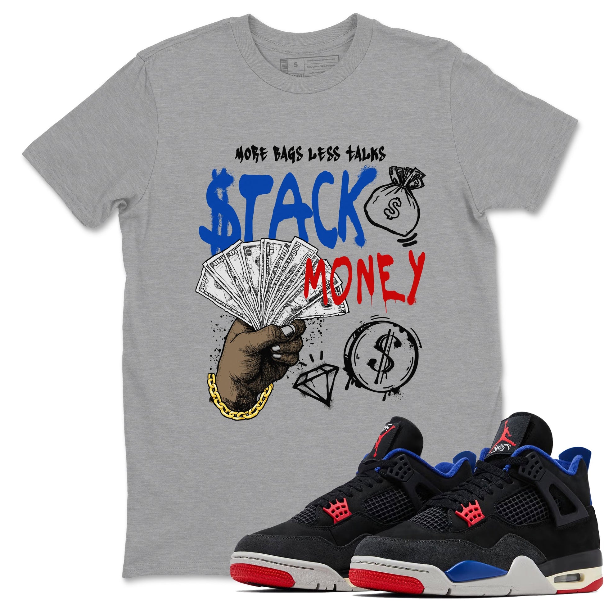 Sneaker match tees – Sneaker Tees To Match Air Jordan 4 Rare Air Shoes – Stack Money Tee Heather Grey 1