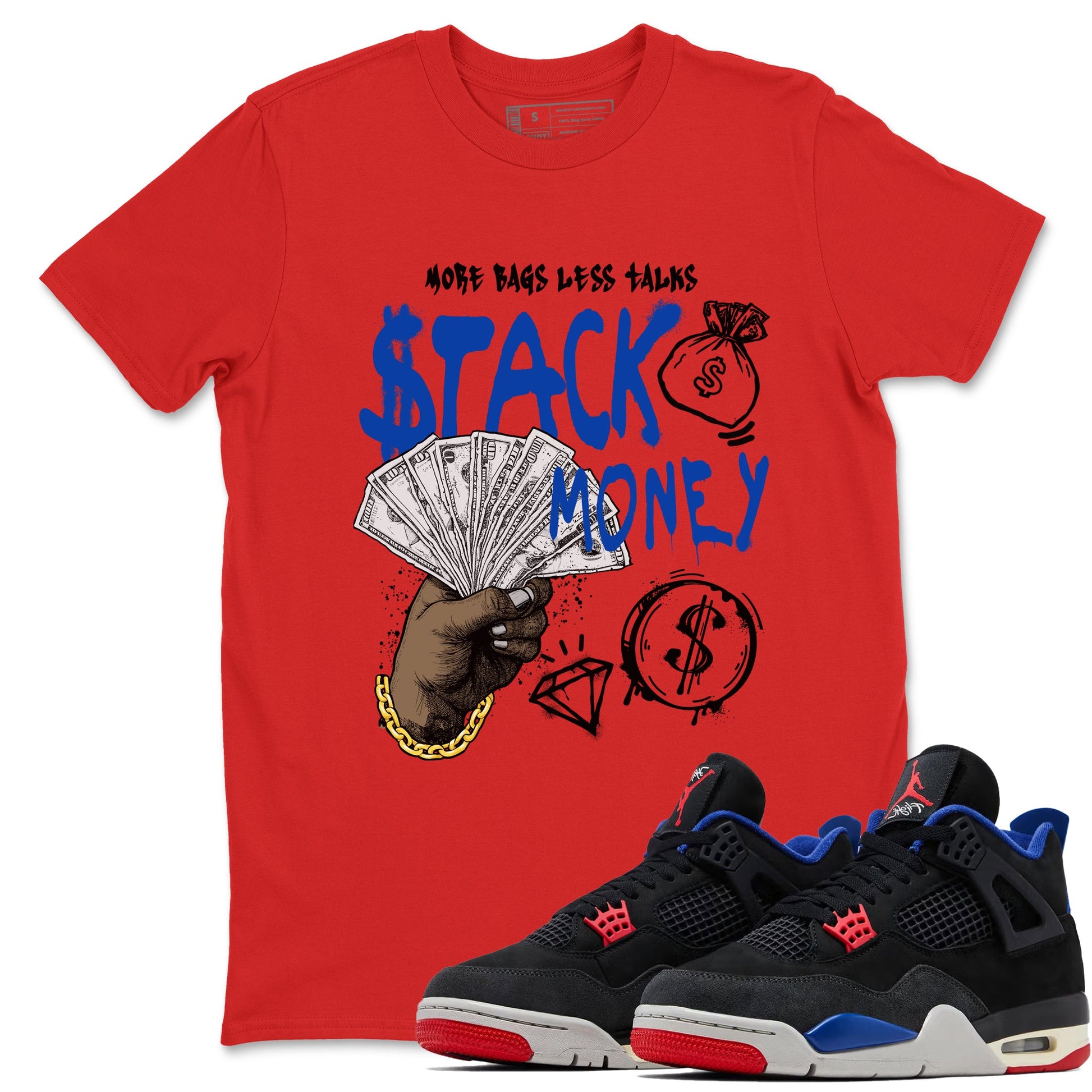 Sneaker match tees – Sneaker Tees To Match Air Jordan 4 Rare Air Shoes – Stack Money Tee Red 1