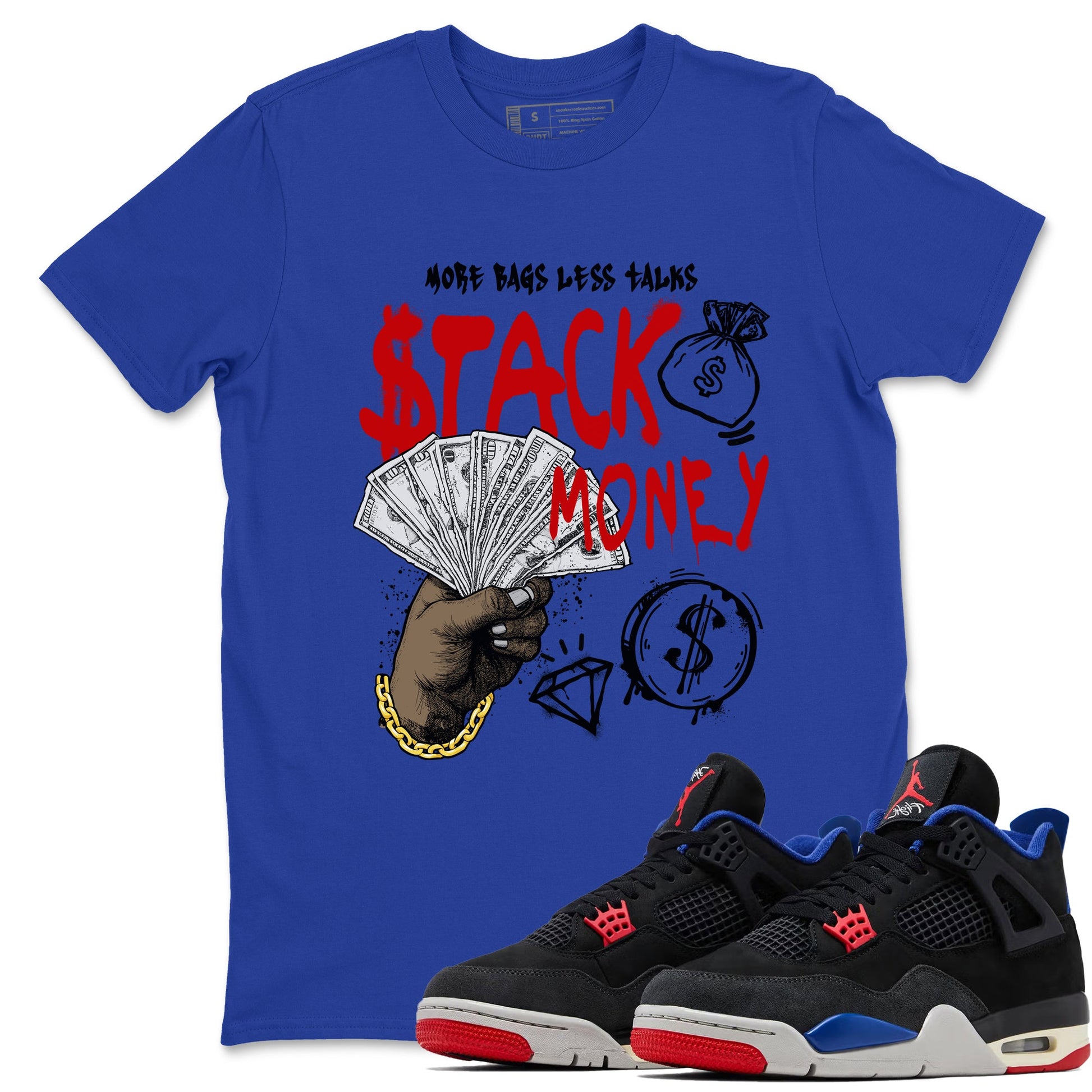 Sneaker match tees – Sneaker Tees To Match Air Jordan 4 Rare Air Shoes – Stack Money Tee Royal Blue 1