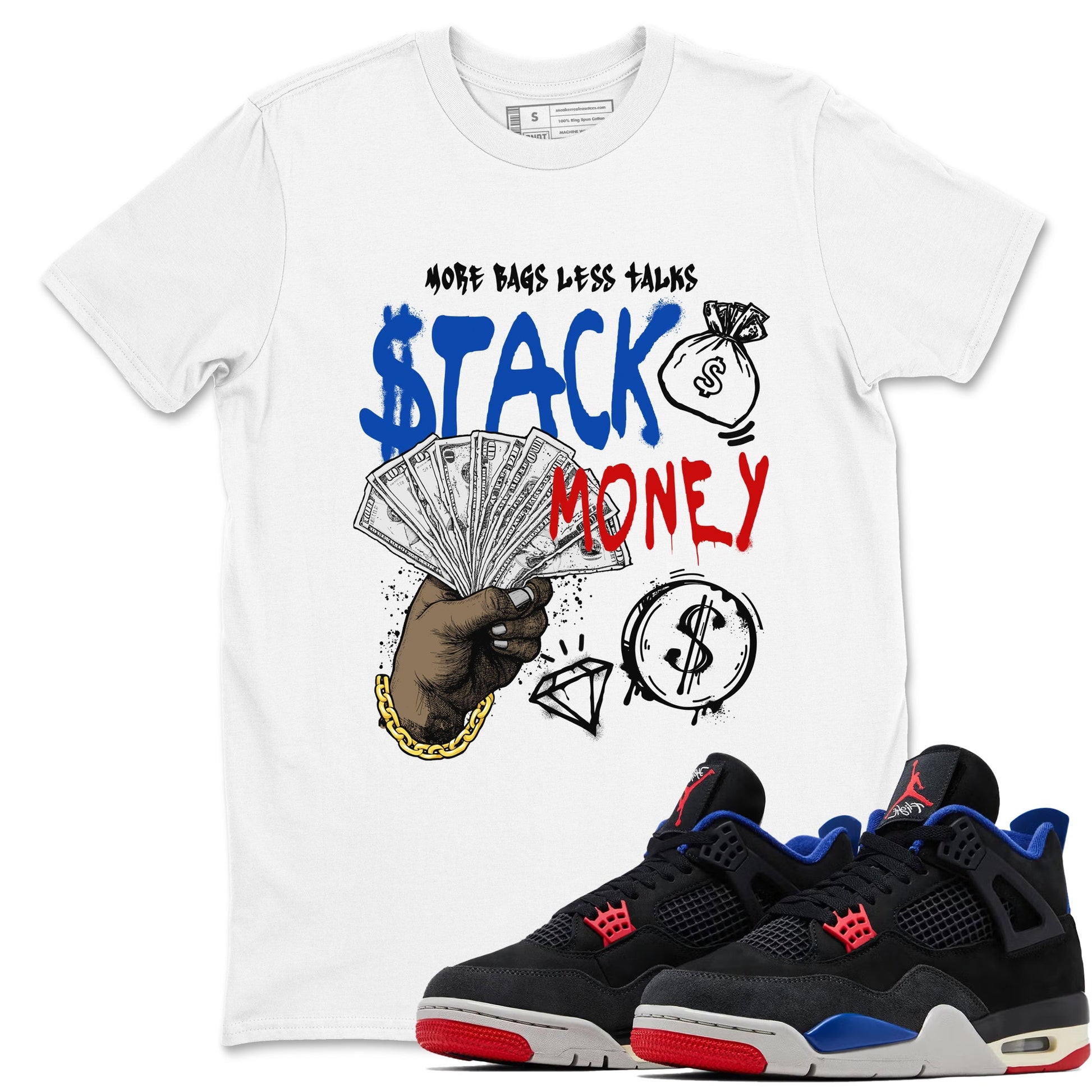 Sneaker match tees – Sneaker Tees To Match Air Jordan 4 Rare Air Shoes – Stack Money Tee White 1