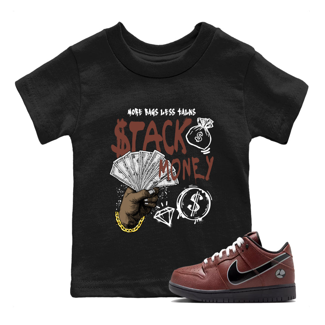 Sneaker match tees – Sneaker Tees To Match Dunk Low Football Shoes – Stack Money Kids T-Shirt Black 1