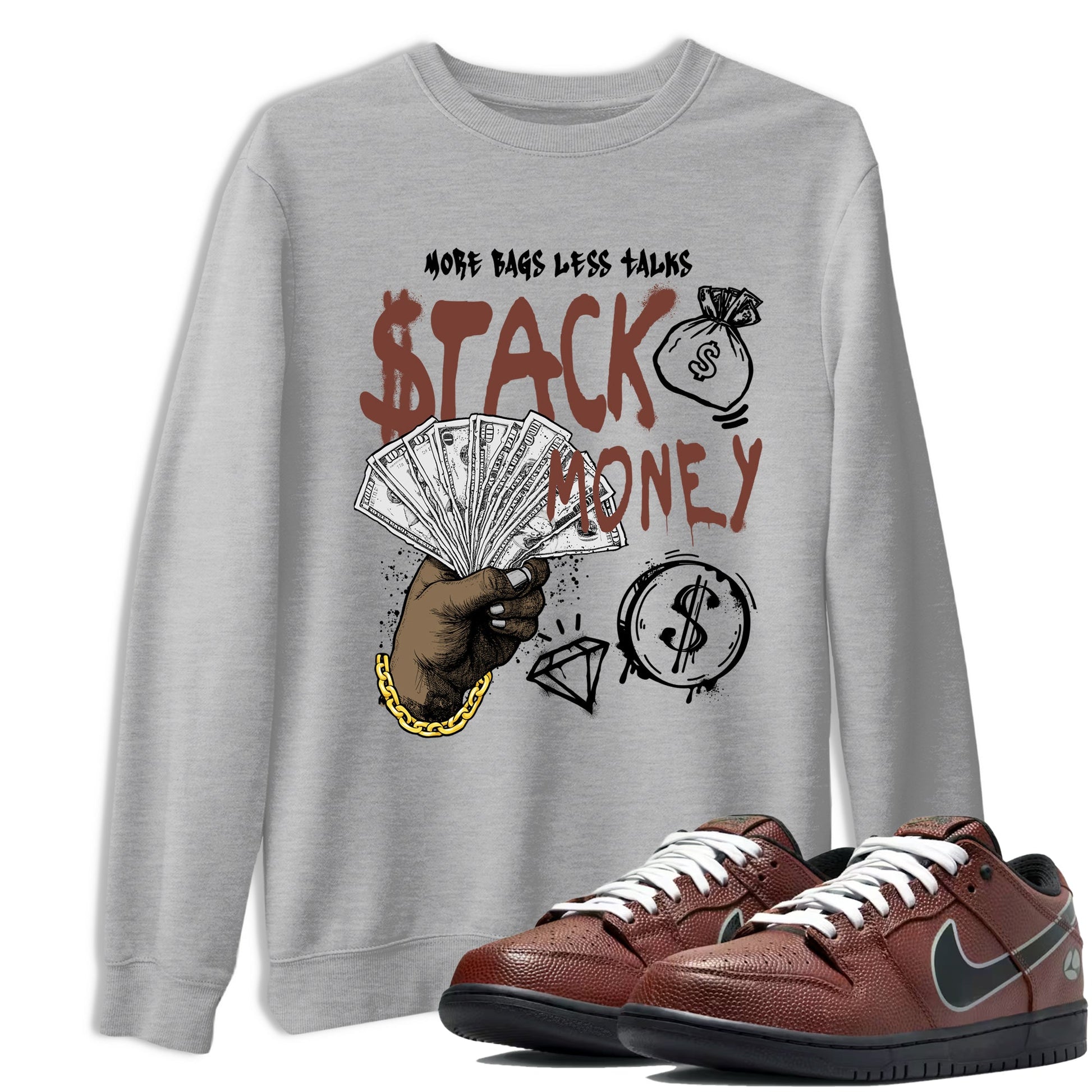 Sneaker match tees – Sneaker Tees To Match Dunk Low Football Shoes – Stack Money Tee Heather Grey 1