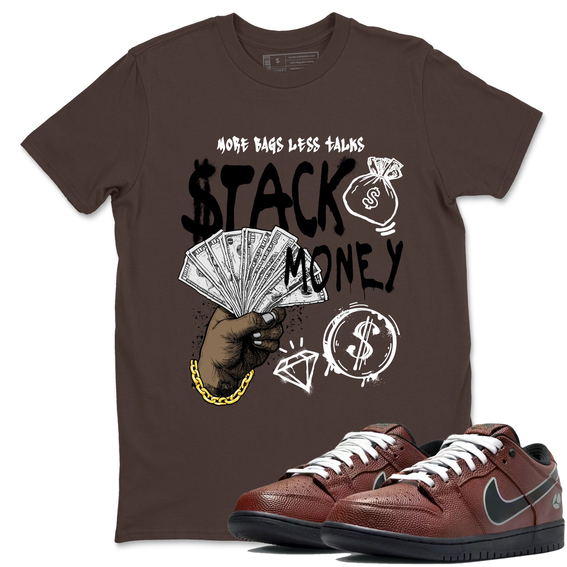 Sneaker match tees – Sneaker Tees To Match Dunk Low Football Shoes – Stack Money Tee Dark Chocolate 1