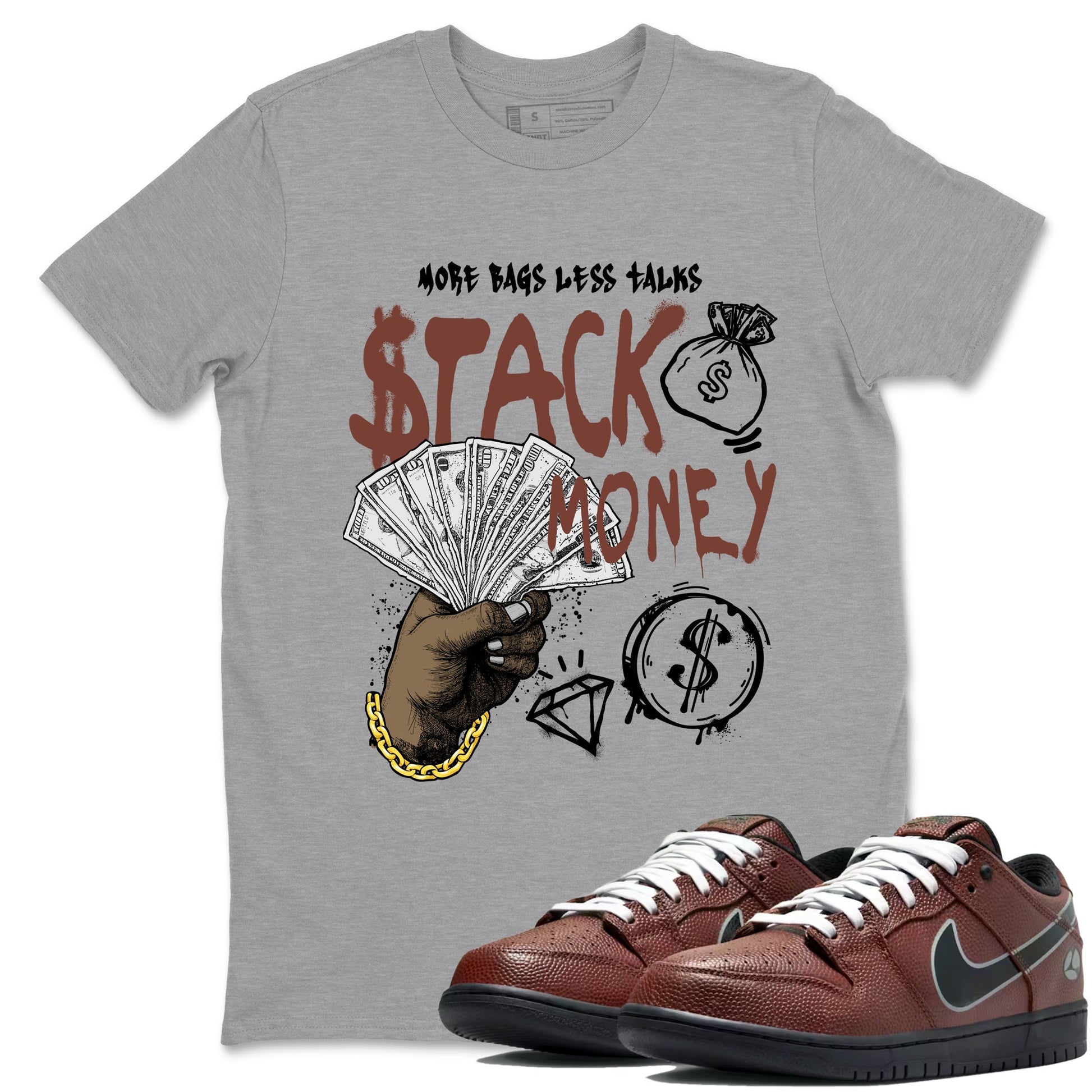 Sneaker match tees – Sneaker Tees To Match Dunk Low Football Shoes – Stack Money Tee Heather Grey 1