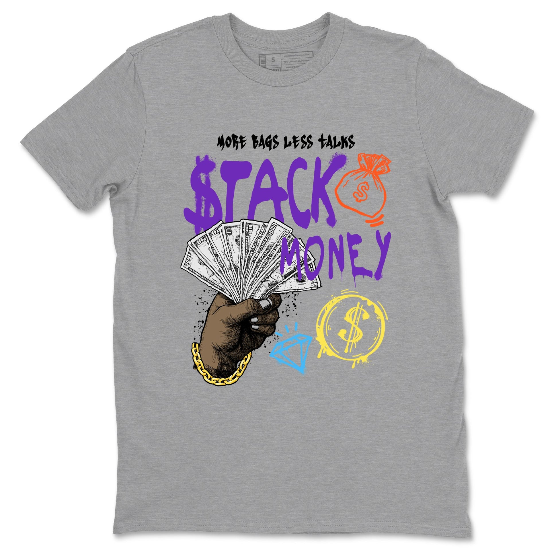 Sneaker Threads – Sneaker Tees To Match New Balance 9060 Prism Purple – Stack Money Graphic Tee Heather Grey 2. Perfect for Jordan releases 2025 colorways.