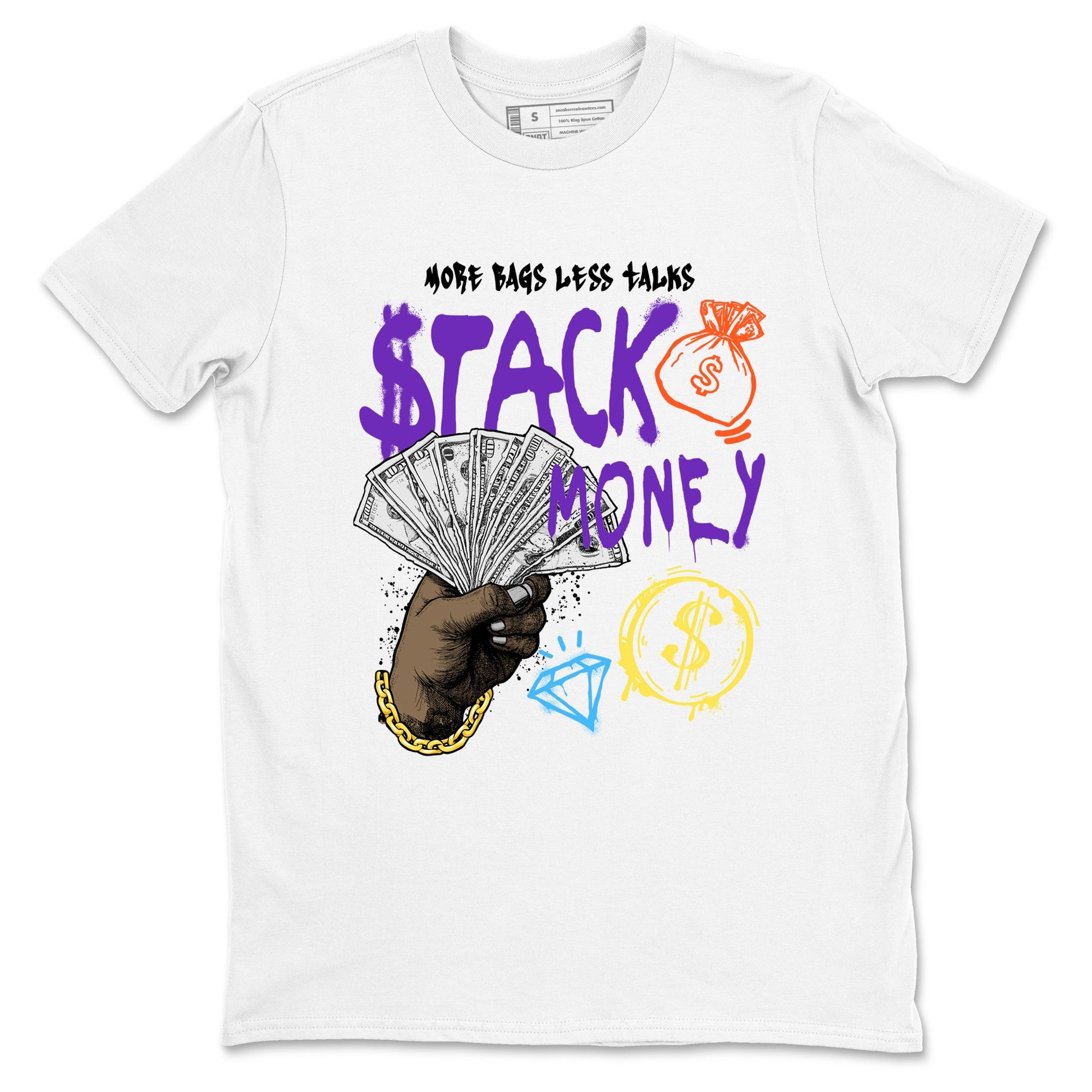 Sneaker Threads – Sneaker Tees To Match New Balance 9060 Prism Purple – Stack Money Graphic Tee White 2. Perfect for Jordan releases 2025 colorways.