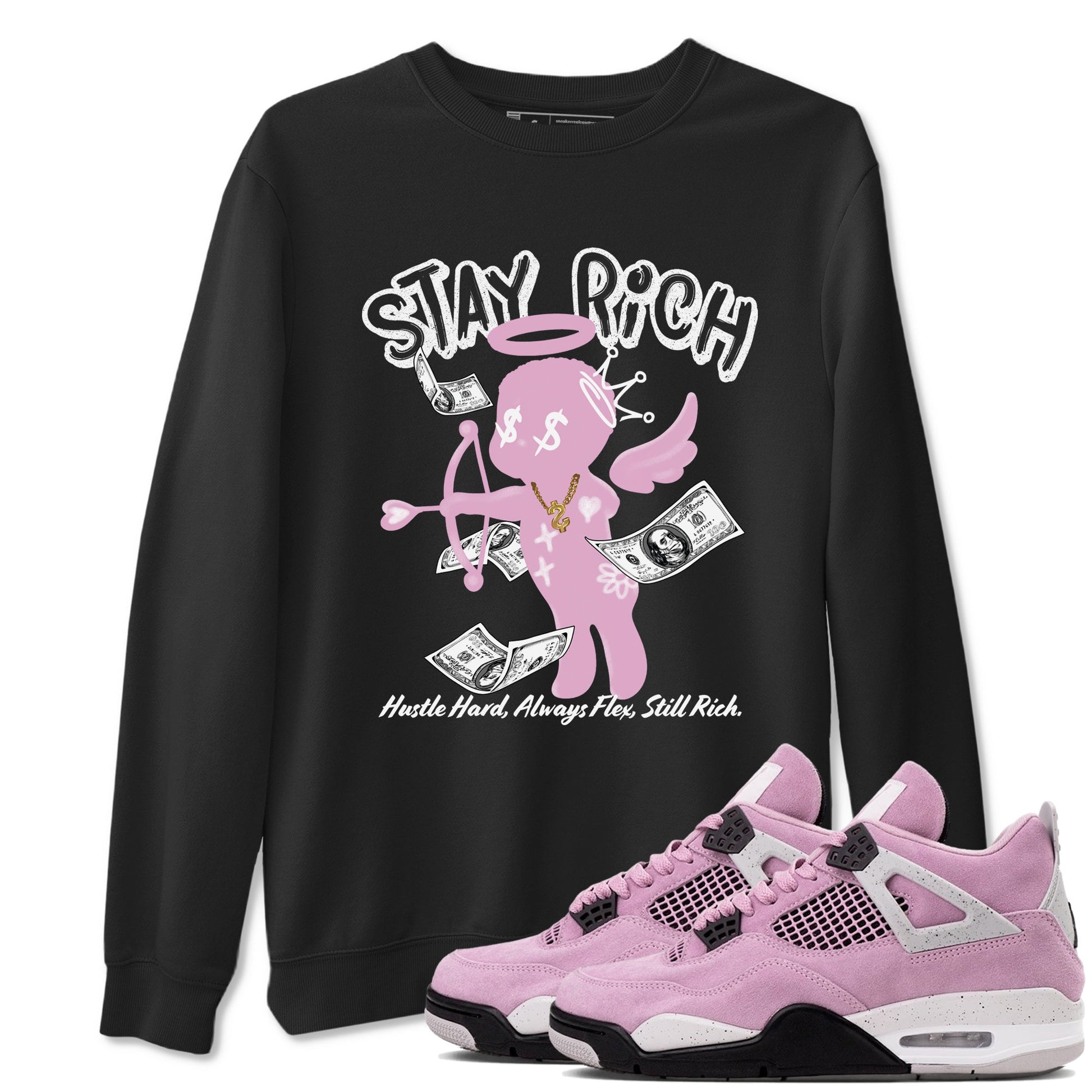 4s Retro Orchid shirts to match jordans Stay Rich sneaker match tees Air Jordan 4 WMNS Orchid match shoes to clothes SNRT Sneaker Tees unisex cotton Black 1 shirts