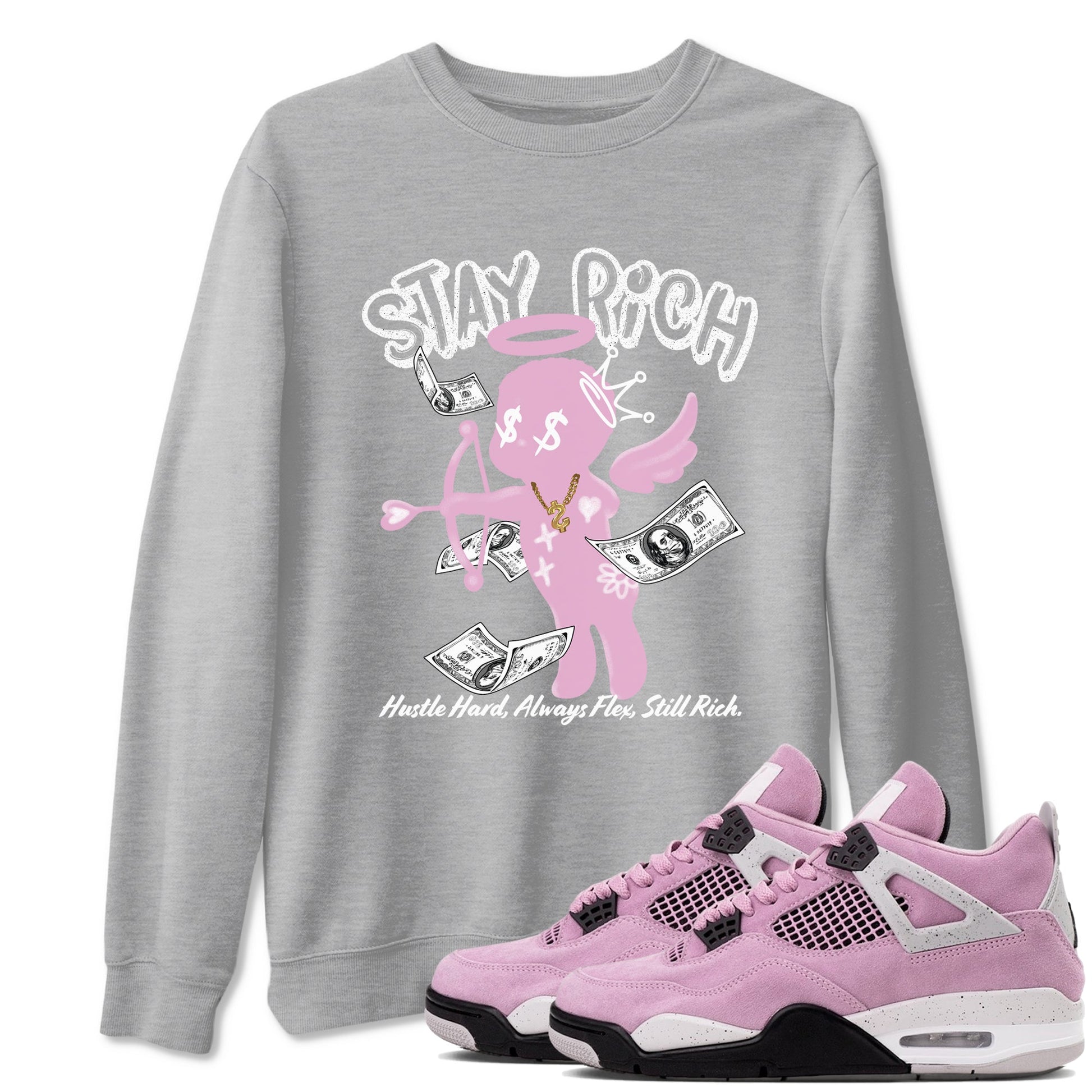 4s Retro Orchid shirts to match jordans Stay Rich sneaker match tees Air Jordan 4 WMNS Orchid match shoes to clothes SNRT Sneaker Tees unisex cotton Heather Grey 1 shirts