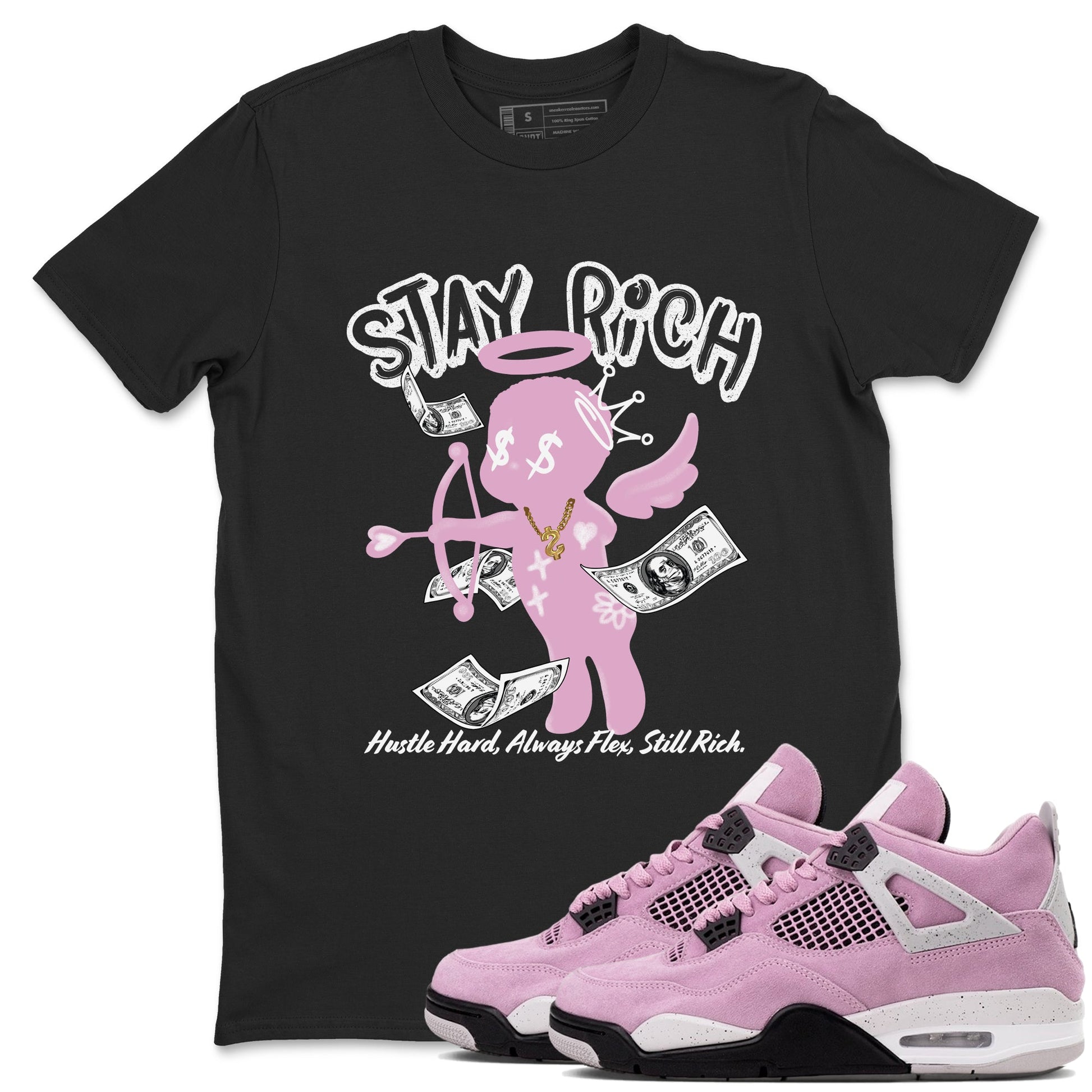 4s Retro Orchid shirts to match jordans Stay Rich sneaker match tees Air Jordan 4 WMNS Orchid match shoes to clothes SNRT Sneaker Tees unisex cotton Black 1 shirts