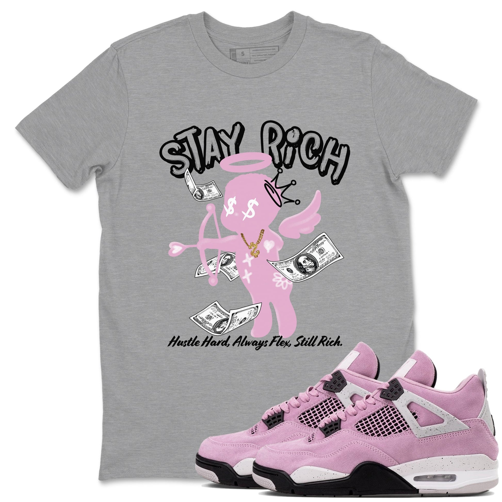 4s Retro Orchid shirts to match jordans Stay Rich sneaker match tees Air Jordan 4 WMNS Orchid match shoes to clothes SNRT Sneaker Tees unisex cotton Heather Grey 1 shirts