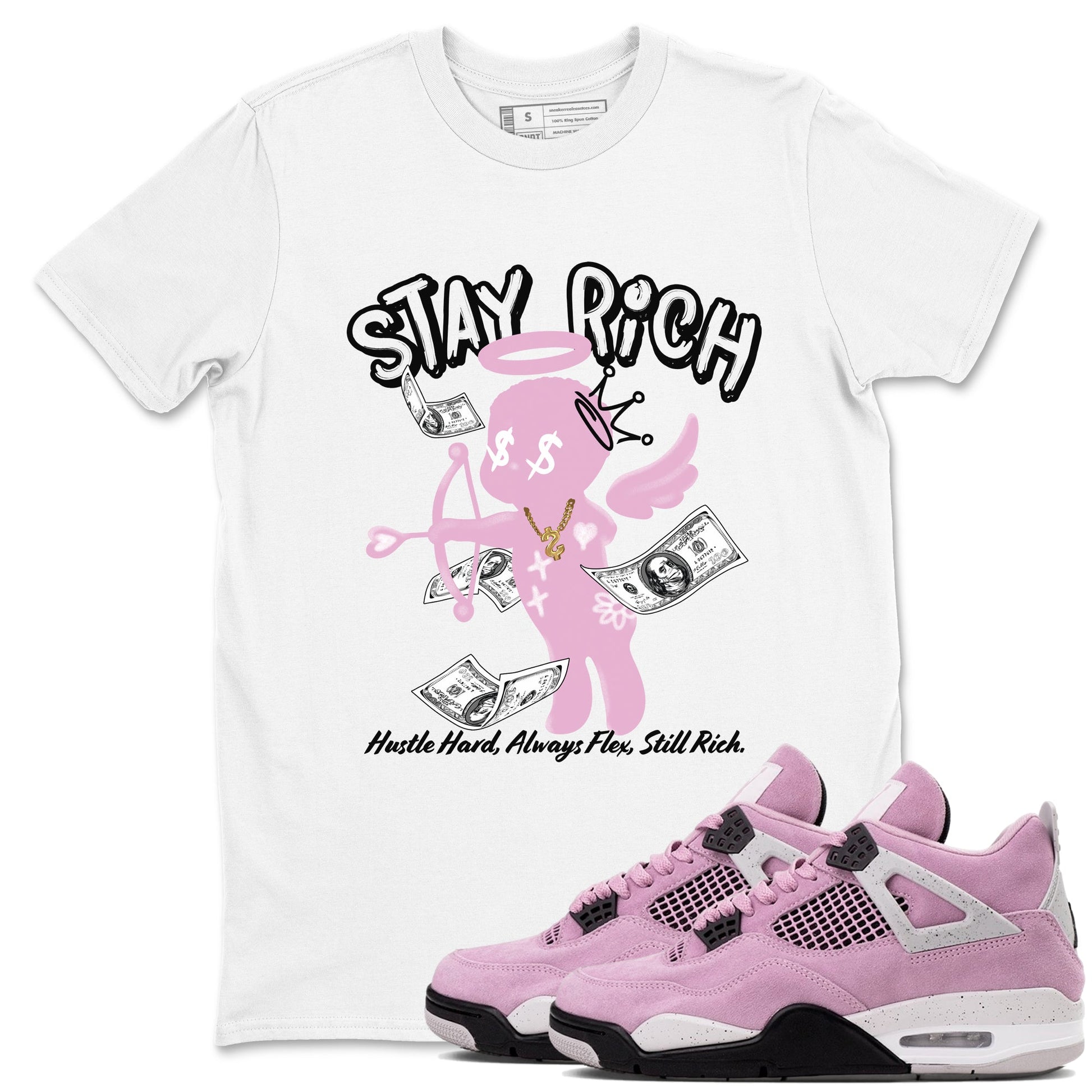 4s Retro Orchid shirts to match jordans Stay Rich sneaker match tees Air Jordan 4 WMNS Orchid match shoes to clothes SNRT Sneaker Tees unisex cotton White 1 shirts