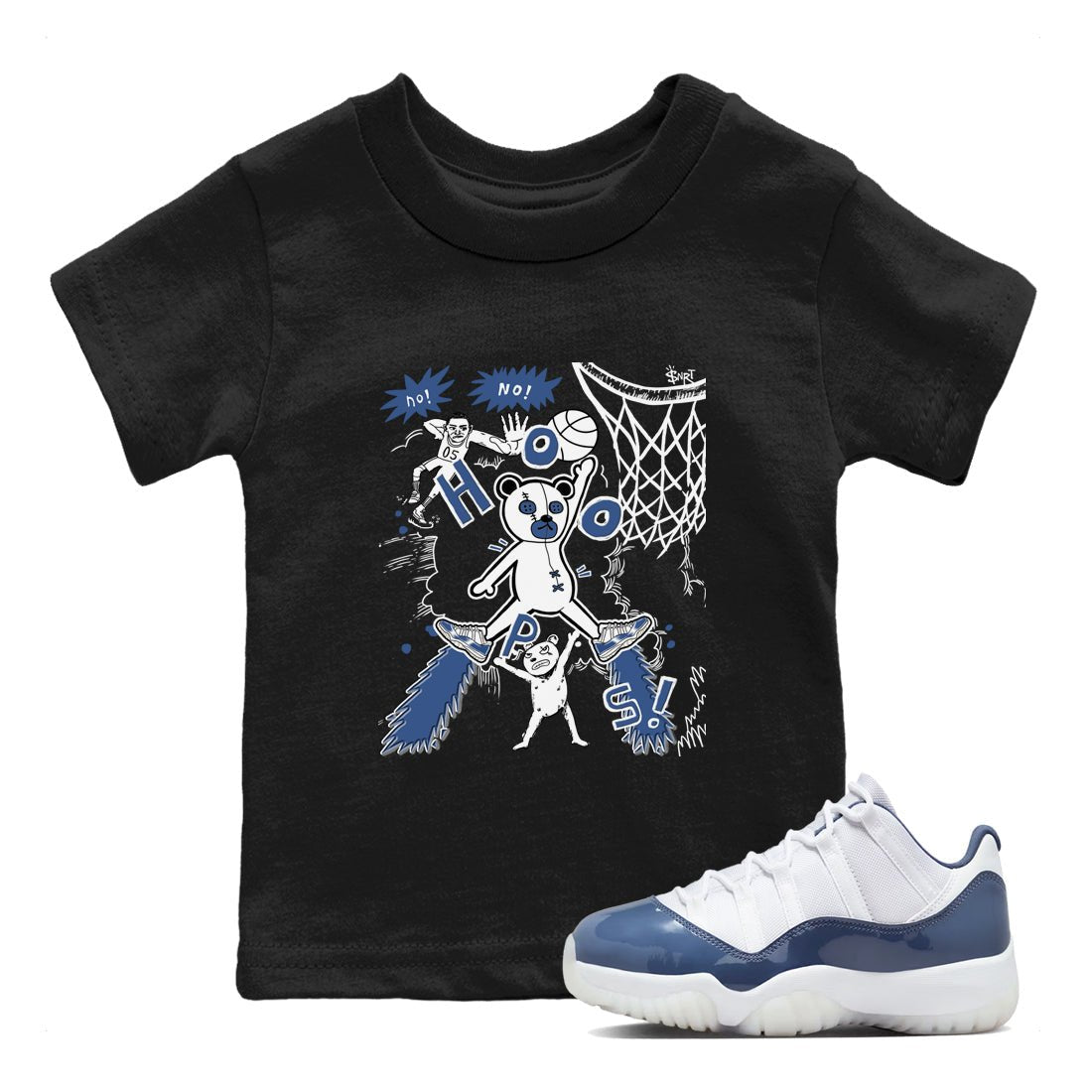 11s Diffused Blue shirts to match jordans Stop The Bear sneaker match tees Air Jordan 11 Diffused Blue SNRT Sneaker Release Tees Youth Baby Black 1 crew neck shirts