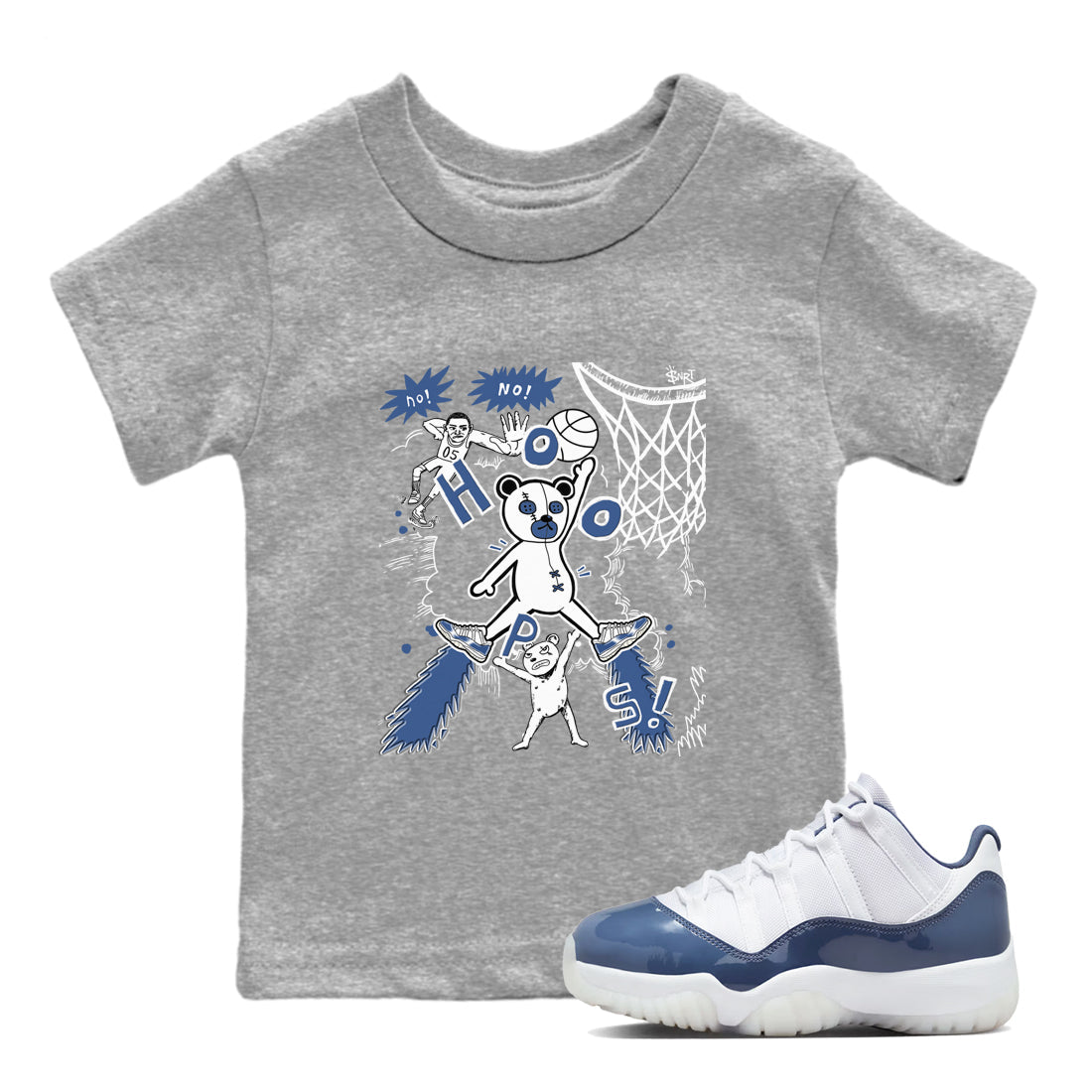 11s Diffused Blue shirts to match jordans Stop The Bear sneaker match tees Air Jordan 11 Diffused Blue SNRT Sneaker Release Tees Youth Baby Heather Grey 1 crew neck shirts