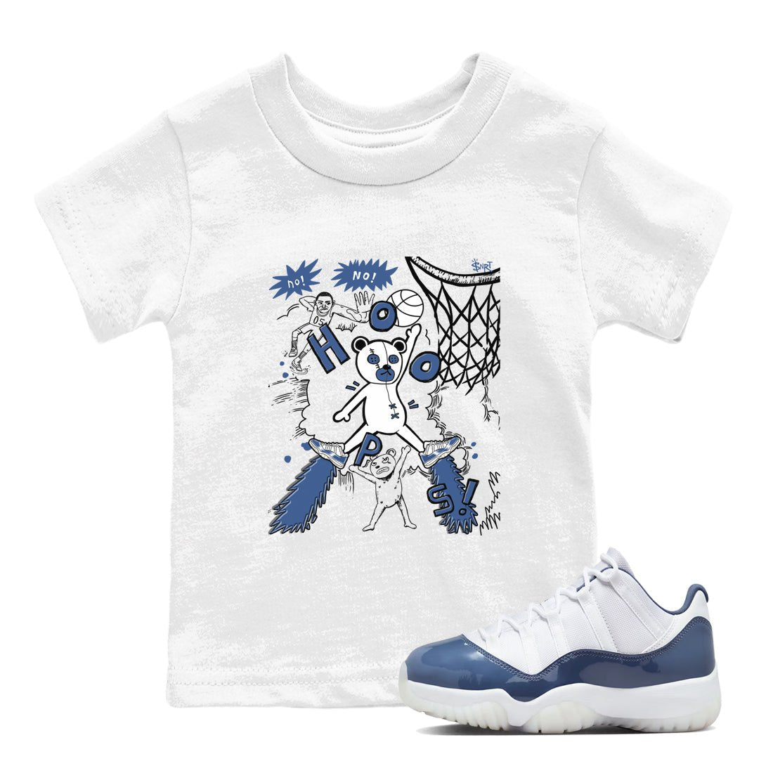 11s Diffused Blue shirts to match jordans Stop The Bear sneaker match tees Air Jordan 11 Diffused Blue SNRT Sneaker Release Tees Youth Baby White 1 crew neck shirts