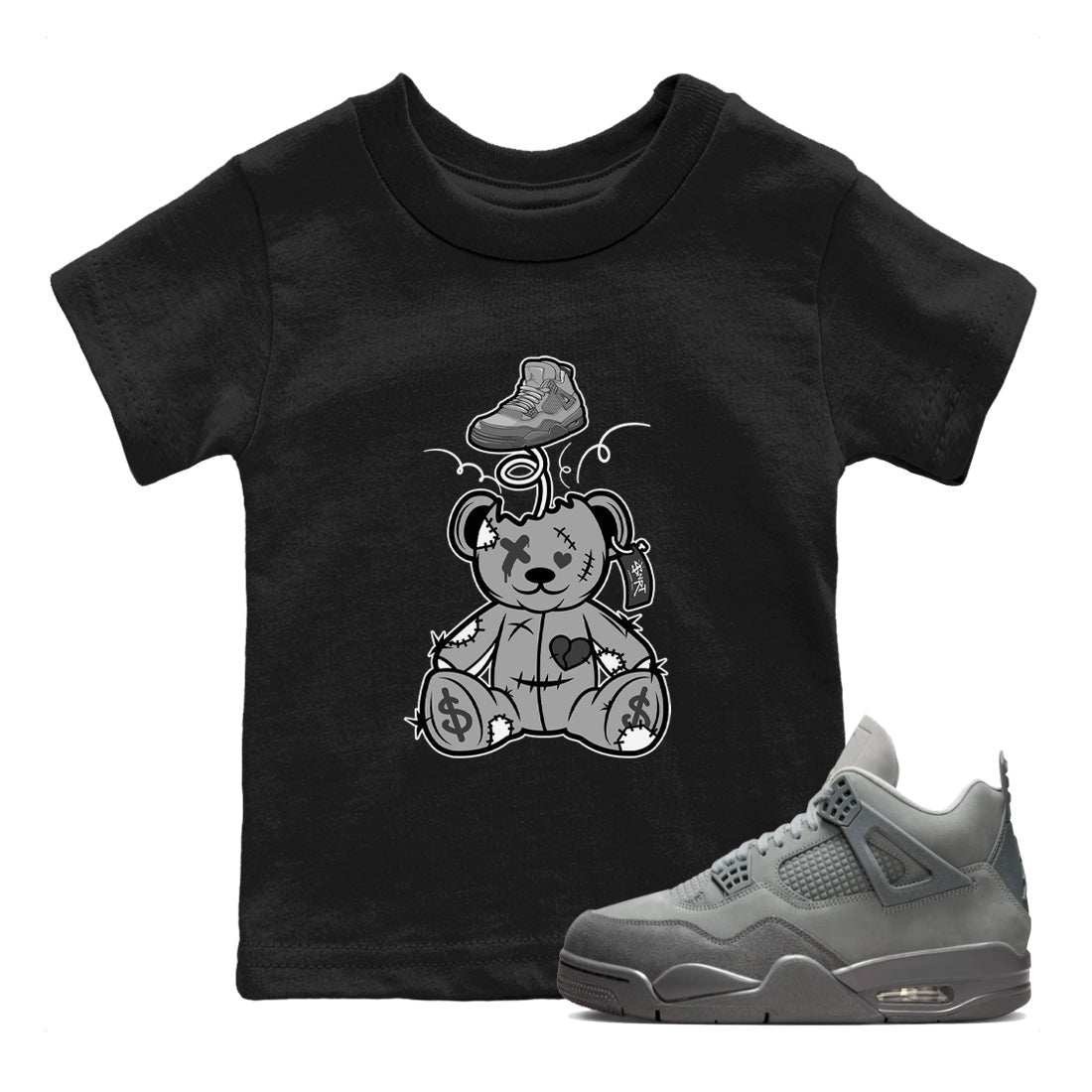 4s Wet Cement shirts to match jordans Surprise Teddy Bear sneaker match tees Air Jordan 4 Wet Cement SNRT Sneaker Release Tees Youth Baby Black 1 crew neck shirts