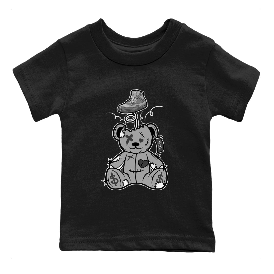 4s Wet Cement shirts to match jordans Surprise Teddy Bear sneaker match tees Air Jordan 4 Wet Cement SNRT Sneaker Release Tees Youth Baby Black 2 crew neck shirts