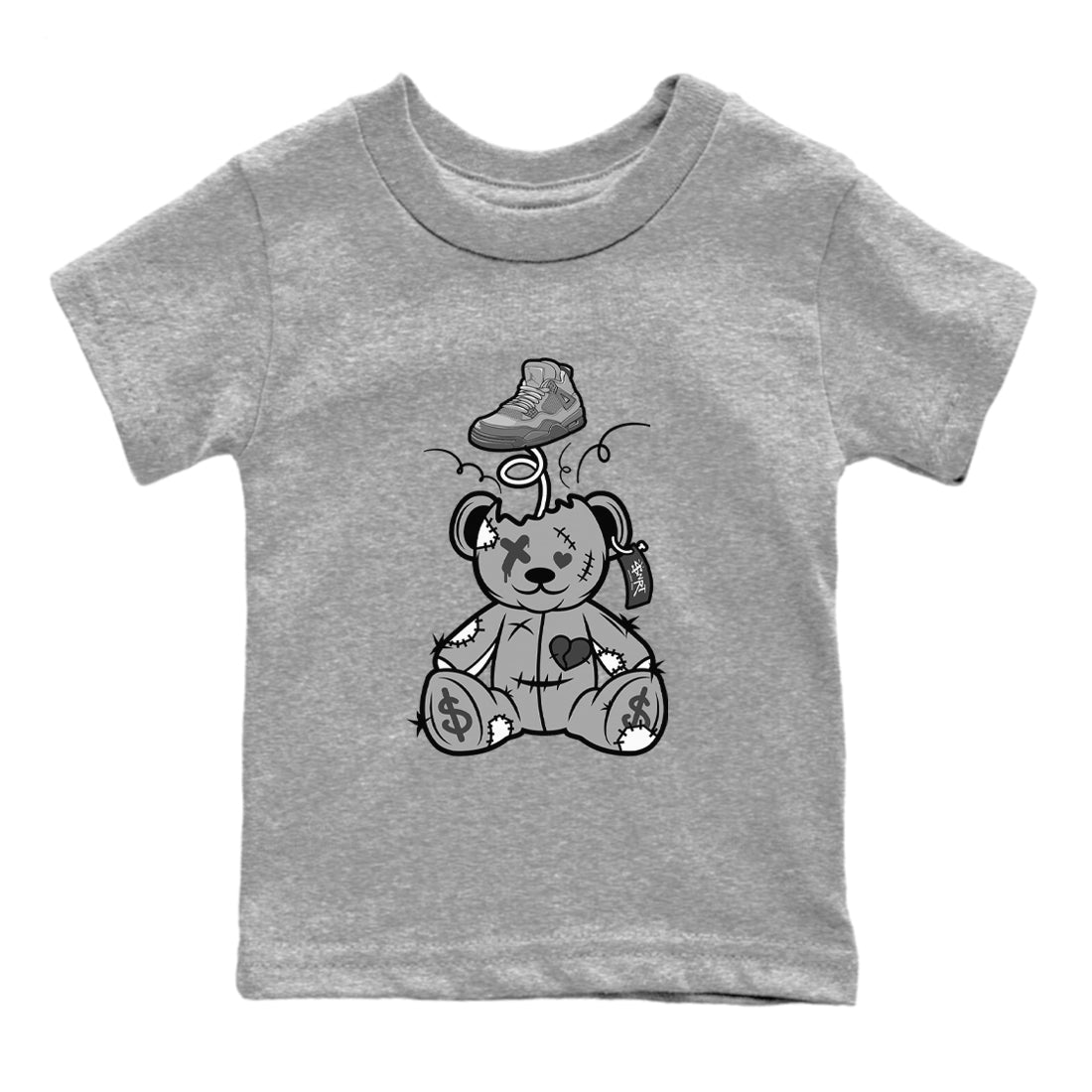 4s Wet Cement shirts to match jordans Surprise Teddy Bear sneaker match tees Air Jordan 4 Wet Cement SNRT Sneaker Release Tees Youth Baby Heather Grey 2 crew neck shirts