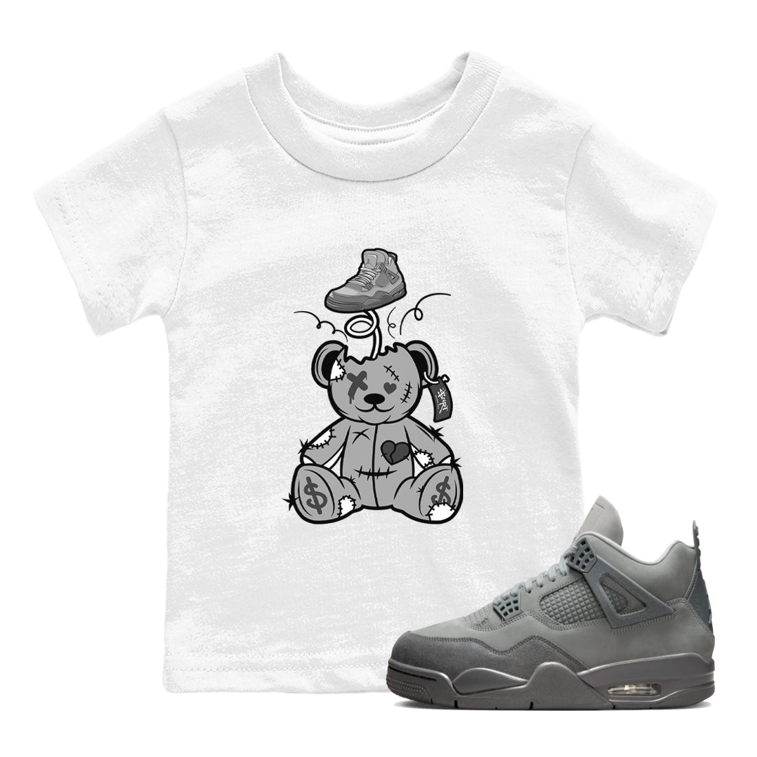 4s Wet Cement shirts to match jordans Surprise Teddy Bear sneaker match tees Air Jordan 4 Wet Cement SNRT Sneaker Release Tees Youth Baby White 1 crew neck shirts