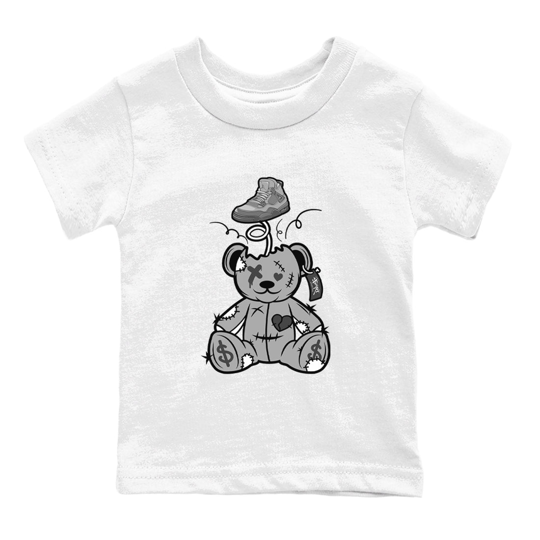 4s Wet Cement shirts to match jordans Surprise Teddy Bear sneaker match tees Air Jordan 4 Wet Cement SNRT Sneaker Release Tees Youth Baby White 2 crew neck shirts