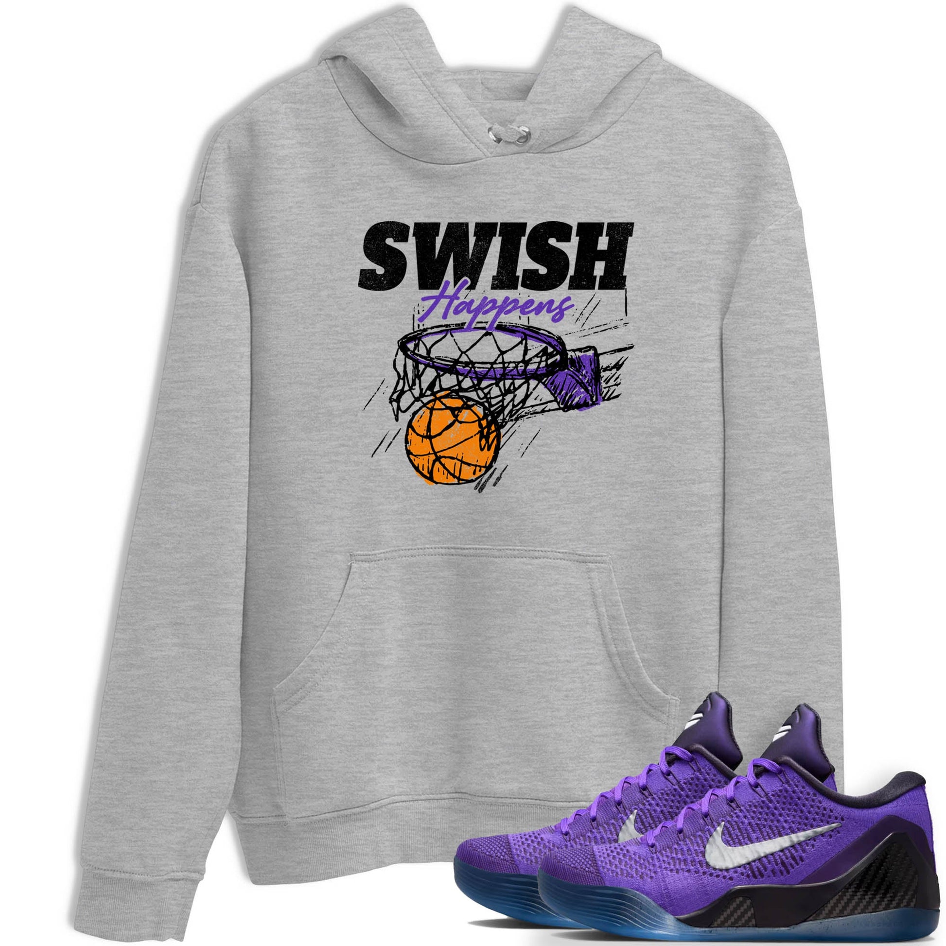Sneaker Threads – Sneaker Tees To Match Nike KB 9 Hyper Grape – Swish Happens Graphic Tee Heather Grey 1. Perfect for Jordan releases 2025 colorways. Perfect for purple basketball sneaker releases and legacy-inspired colorways for 2025 hoopers.