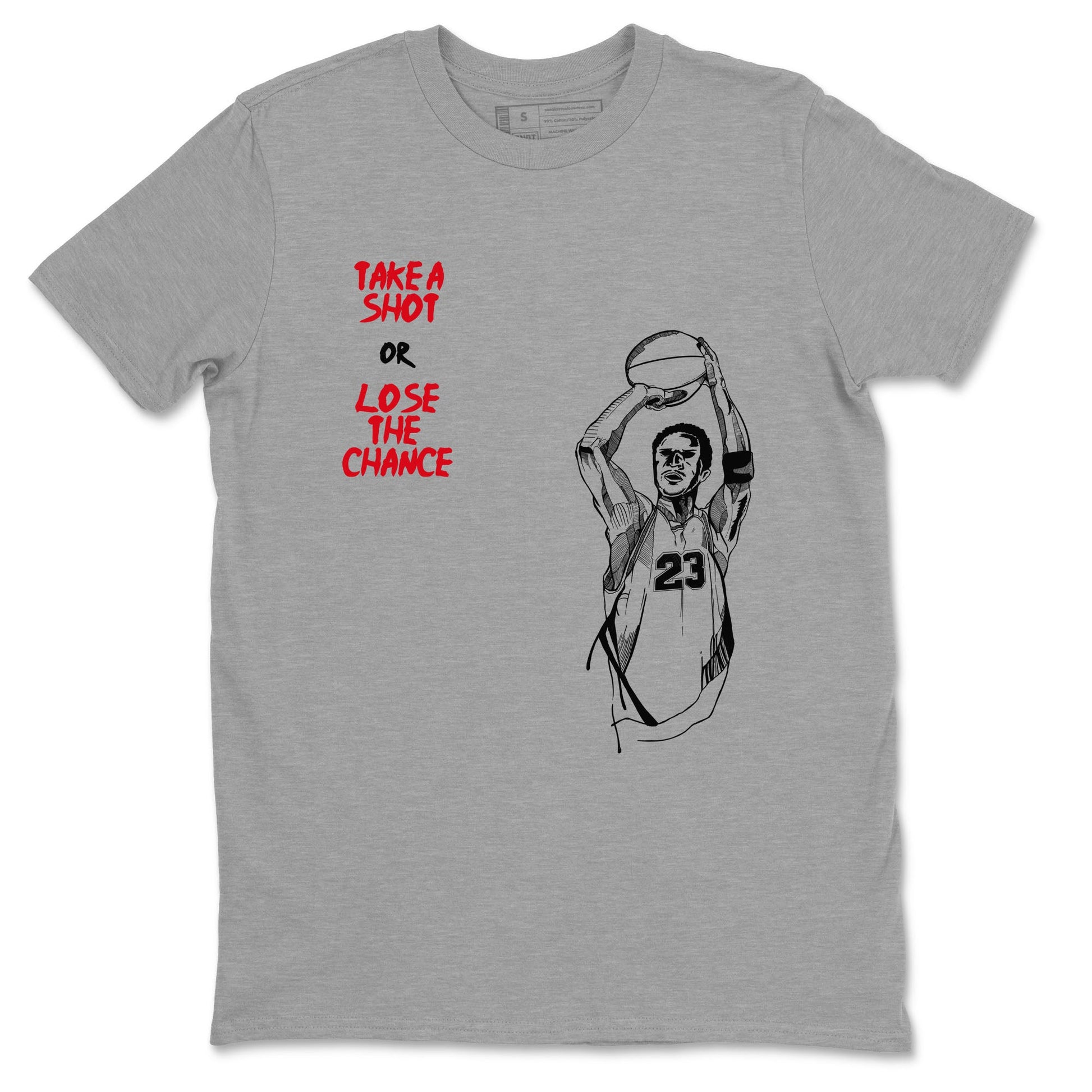 1s Black Toe Reimagined shirts to match jordans Take A Shot sneaker match tees Air Jordan 1 Black Toe Reimagined SNRT Sneaker Release Tees unisex cotton Heather Grey 2 crew neck shirts