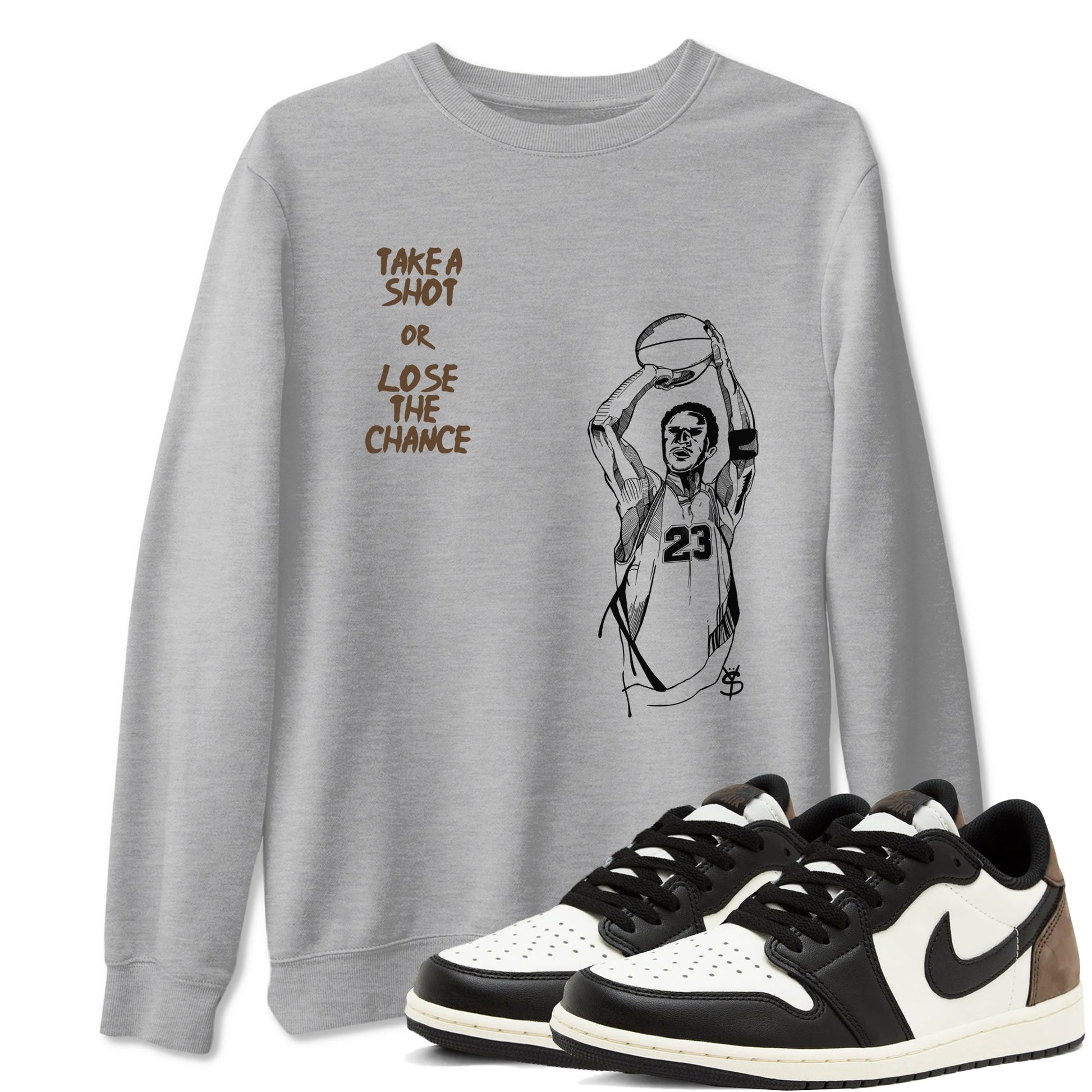 1s Mocha shirts to match jordans Take A Shot sneaker match tees Air Jordan 1 Mocha SNRT Sneaker Release Tees unisex cotton Heather Grey 1 crew neck shirts