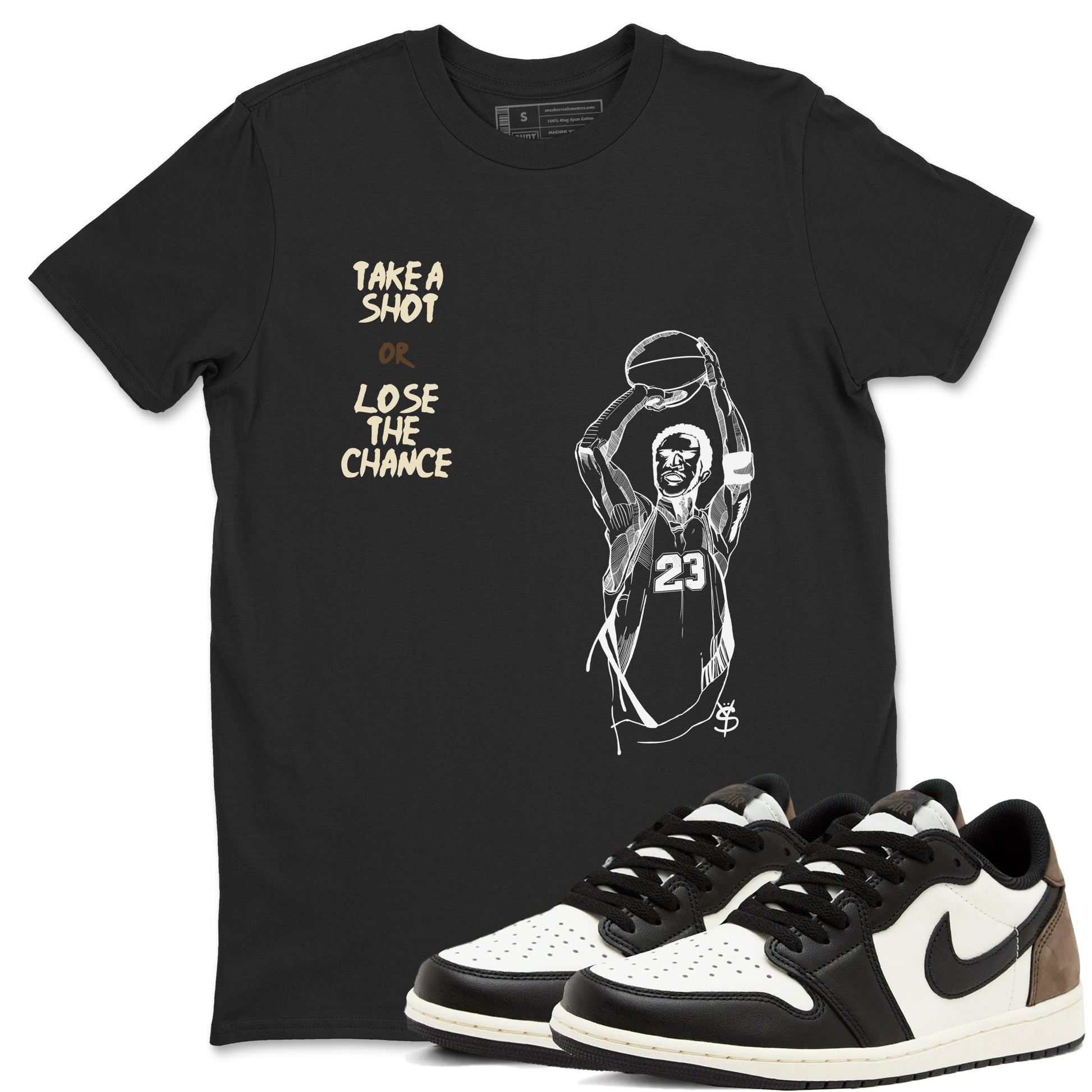 1s Mocha shirts to match jordans Take A Shot sneaker match tees Air Jordan 1 Mocha SNRT Sneaker Release Tees unisex cotton Black 1 crew neck shirts