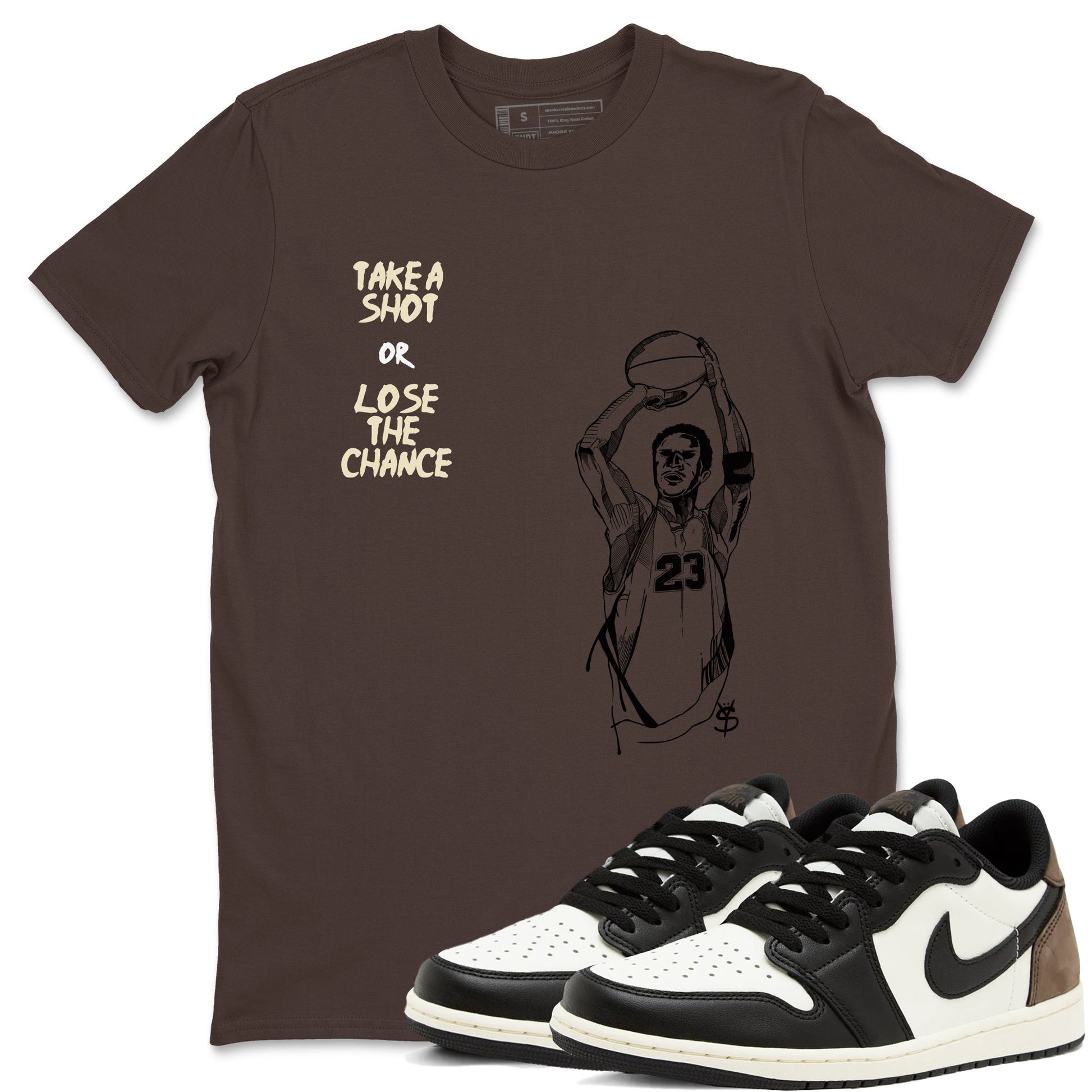 1s Mocha shirts to match jordans Take A Shot sneaker match tees Air Jordan 1 Mocha SNRT Sneaker Release Tees unisex cotton Dark Chocolate 1 crew neck shirts