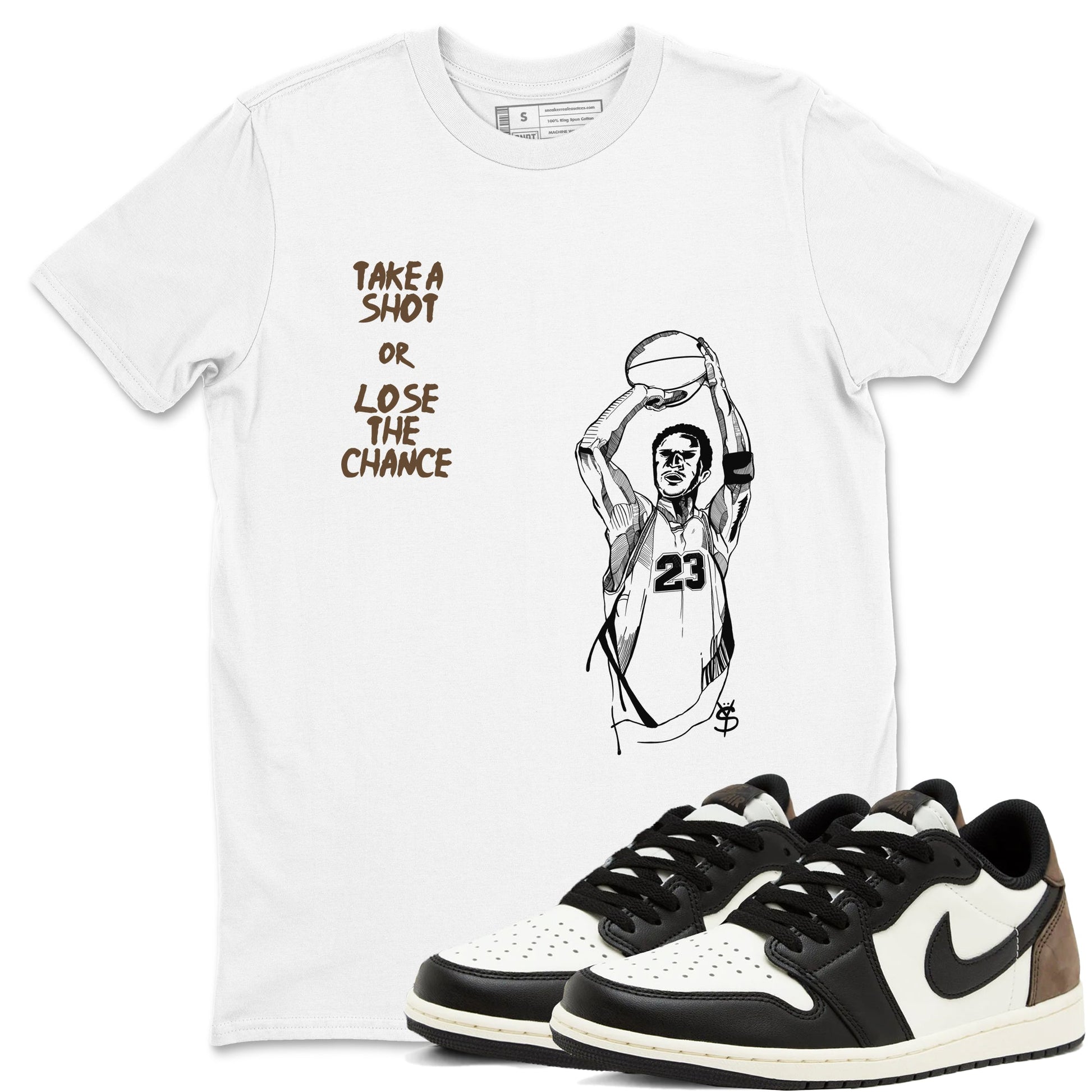1s Mocha shirts to match jordans Take A Shot sneaker match tees Air Jordan 1 Mocha SNRT Sneaker Release Tees unisex cotton White 1 crew neck shirts